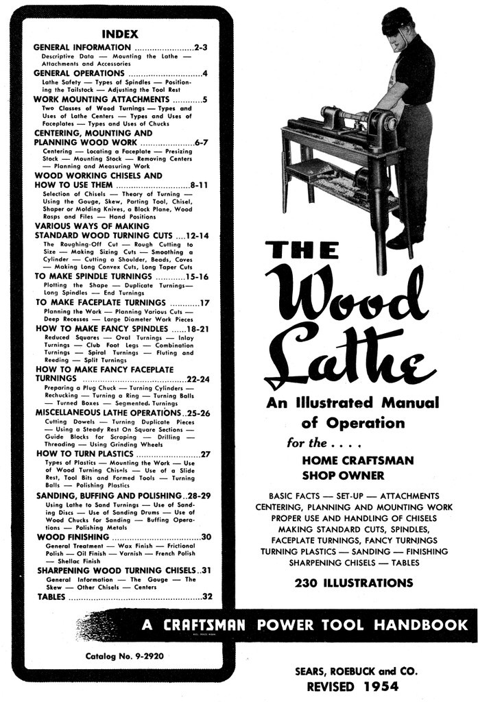 CRAFTSMAN Wood Lathe 1954 Handbook Owner Operator's Manual 0863