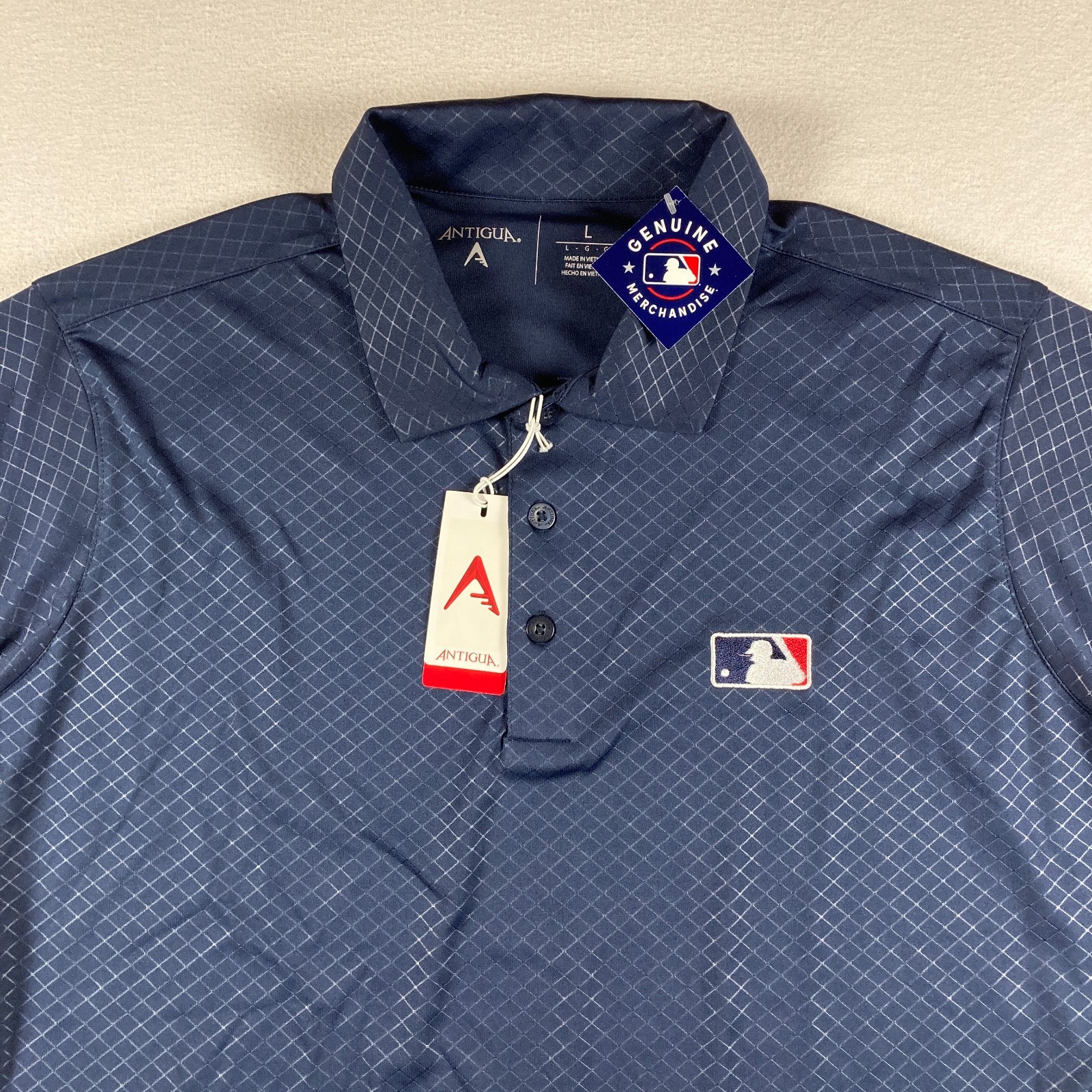 NEW Antigua Inspire MLB Golf Polo Mens Large Blue Navy Logo Diamond Stretch