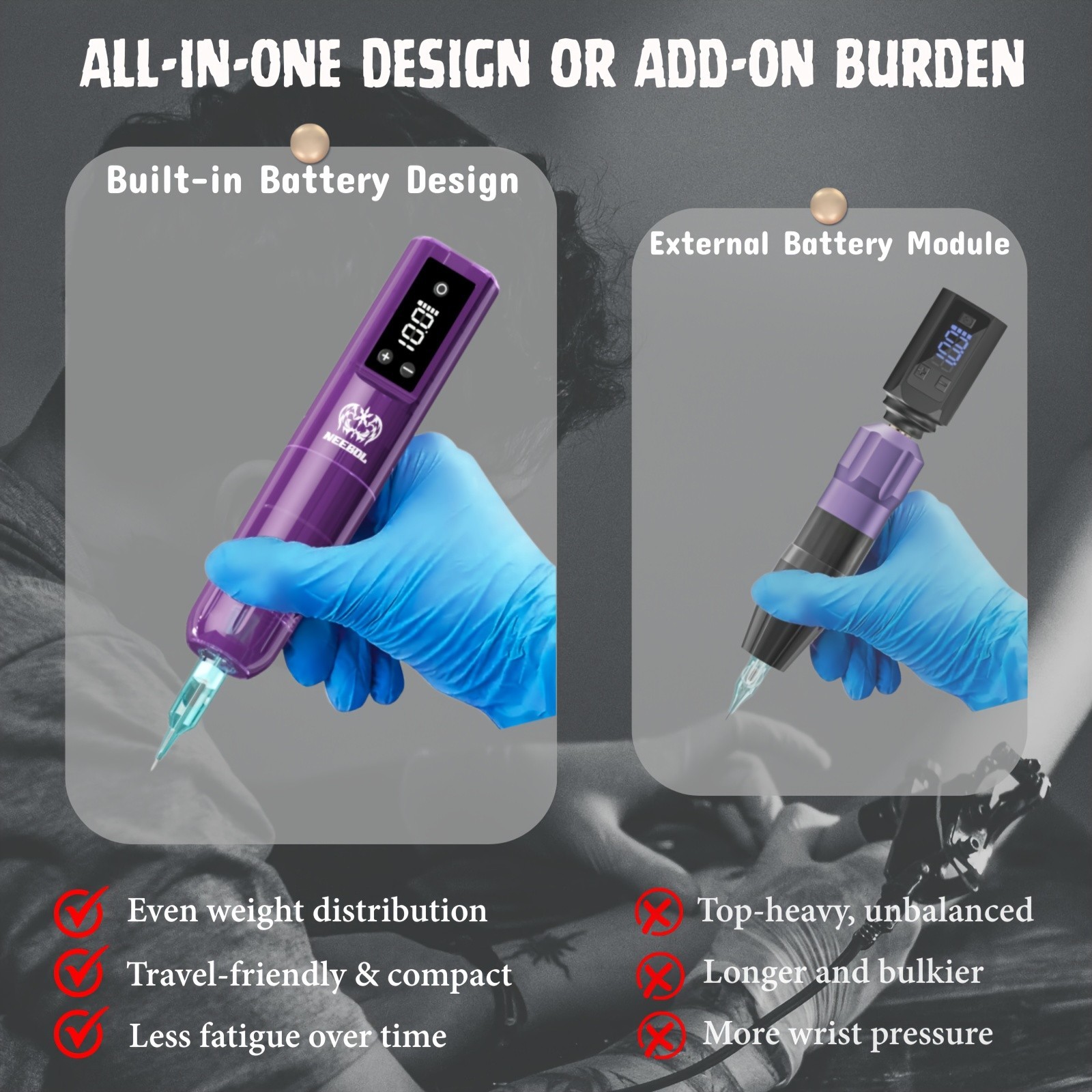 Neebol Tattoo Pen Kit Lightweight Tattoo Machine with Needles Tattoo Supply Gift