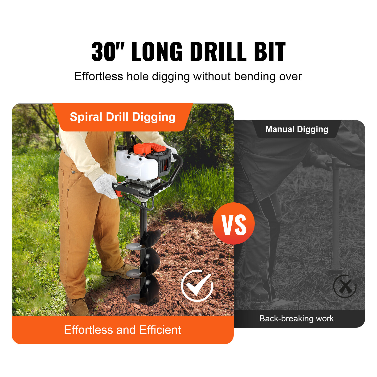 43cc Gas Powered Post Hole Digger with 8-Inch Auger Bit