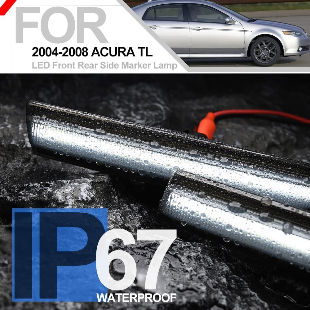 For 2004-08 Acura TL 4PCS Front+Rear White LED Side Marker Lights Lamps Smoked