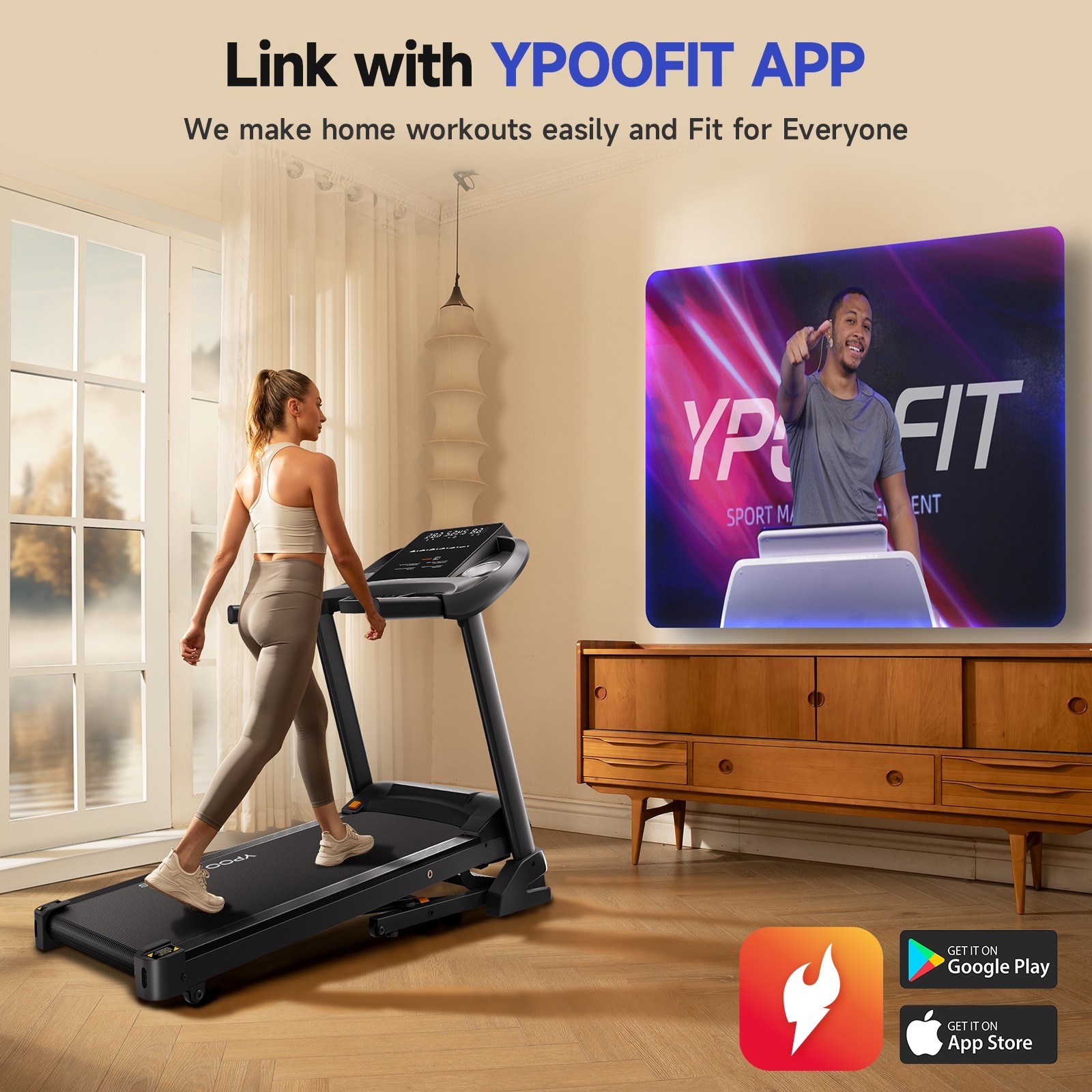 YPOO Treadmill with 0-15% Auto Foldable Treadmill for Home 8.0 MPH Treadmill