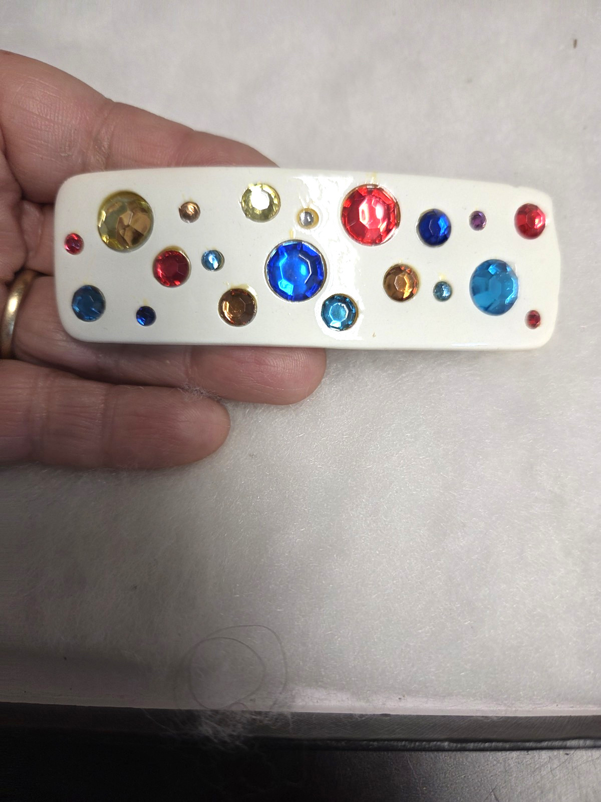 Vtgsilver tone mix color rhinestone lucite Hair Barrette