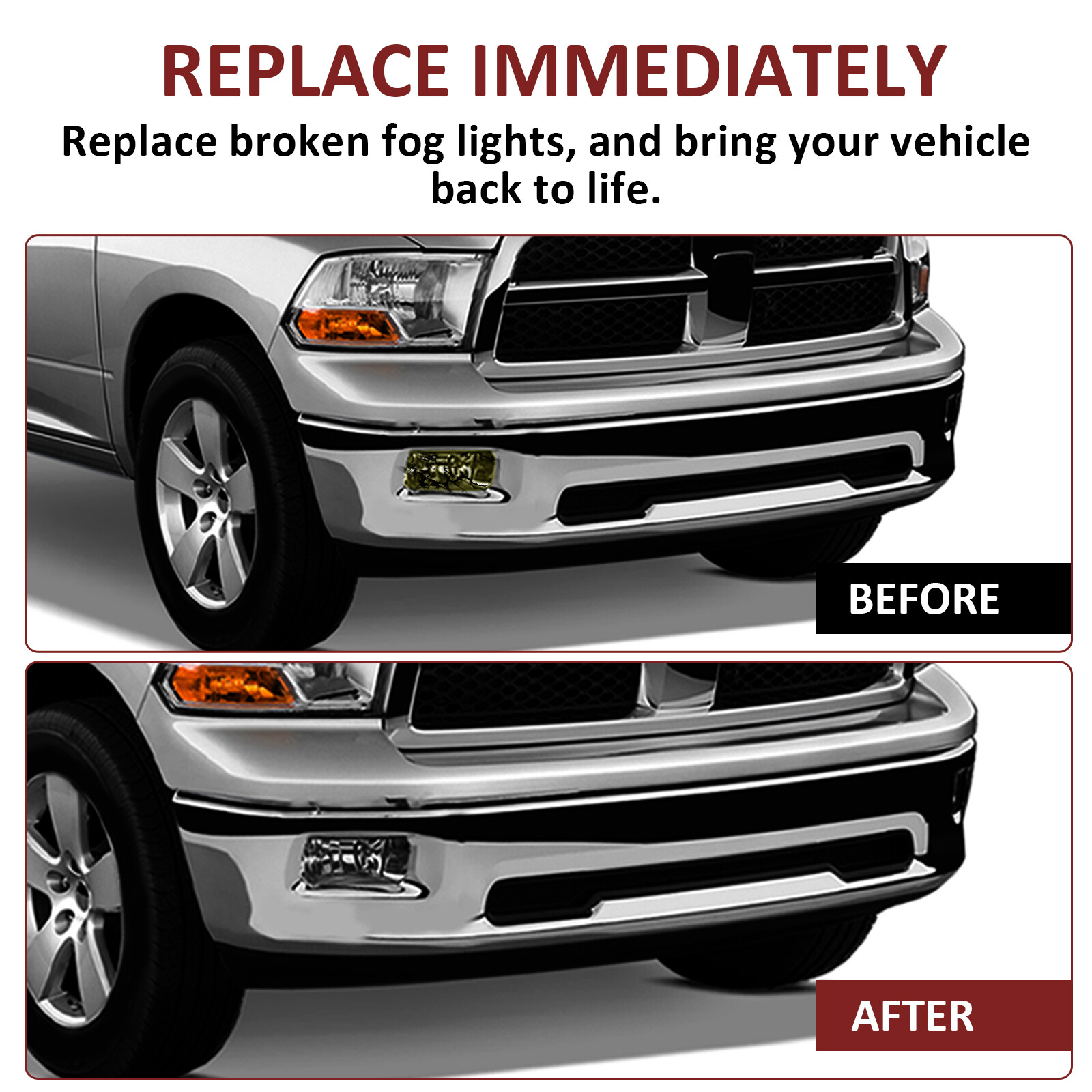 Front Fog Lights with Brackets For 2009-2012 Ram 1500 / 2010-2018 Ram 2500 3500