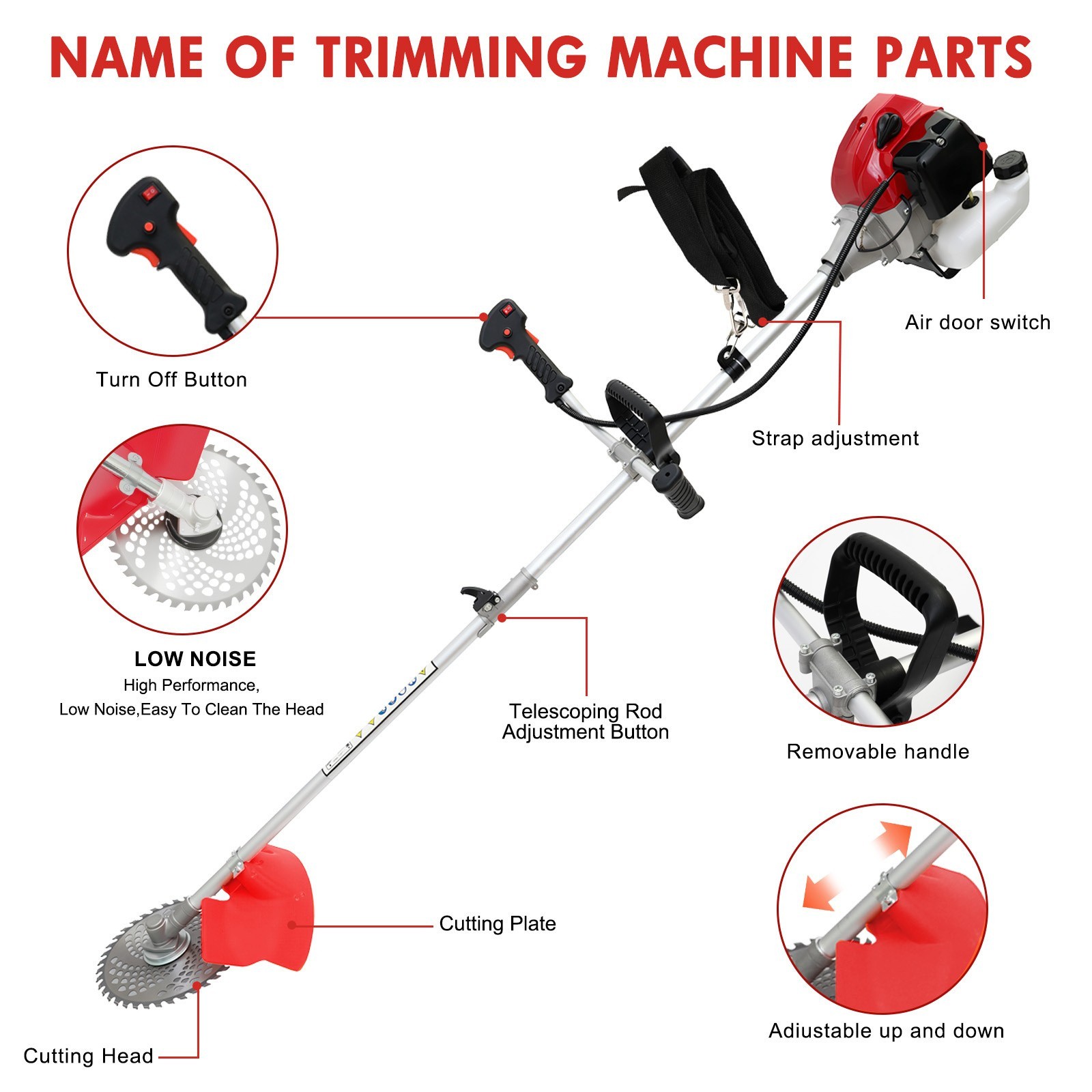 58CC 4 in 1 2-Stroke Grass String Trimmer Brush Cutter Gas Trimmer Weed Eater US