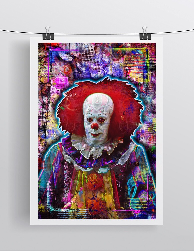PENNYWISE from "IT" 12x18in Poster, Tim Curry as Pennywise Clown Print Free Ship