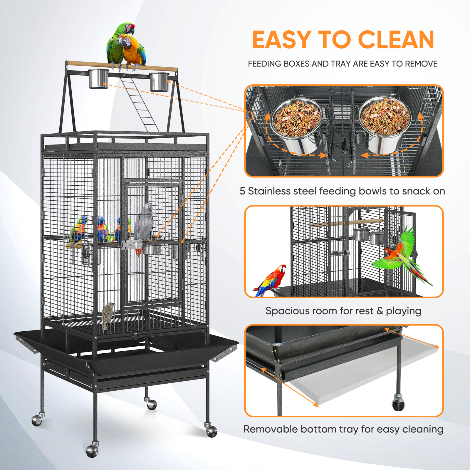 68" Large Bird Cage Play Top Parrot Finch Flight Cage Macaw Cockatoo Pet Supply