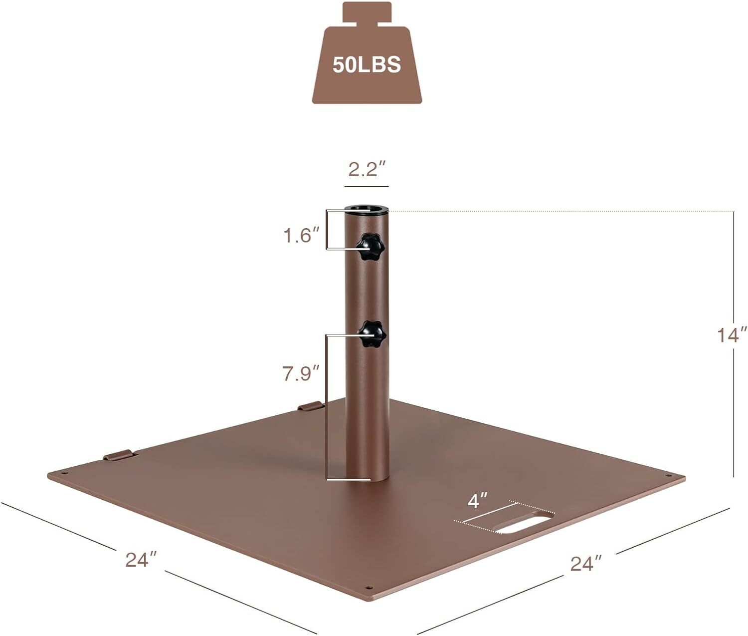 50LBS Portable Outdoor Umbrella Base Stand 24 Inches Square Base Holder