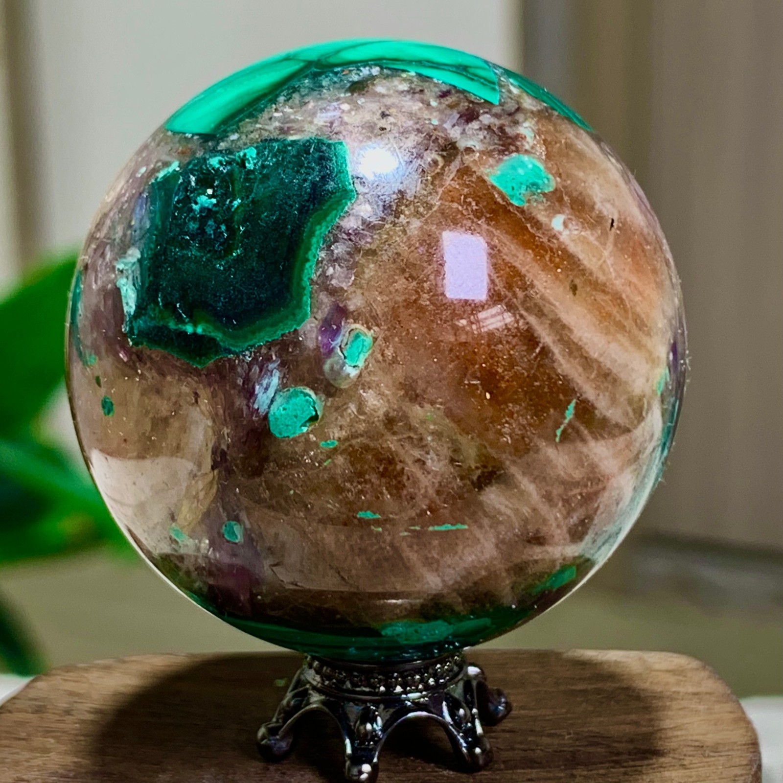 98G Newly discovered rare malachite purple mica symbiotic sphere restoration