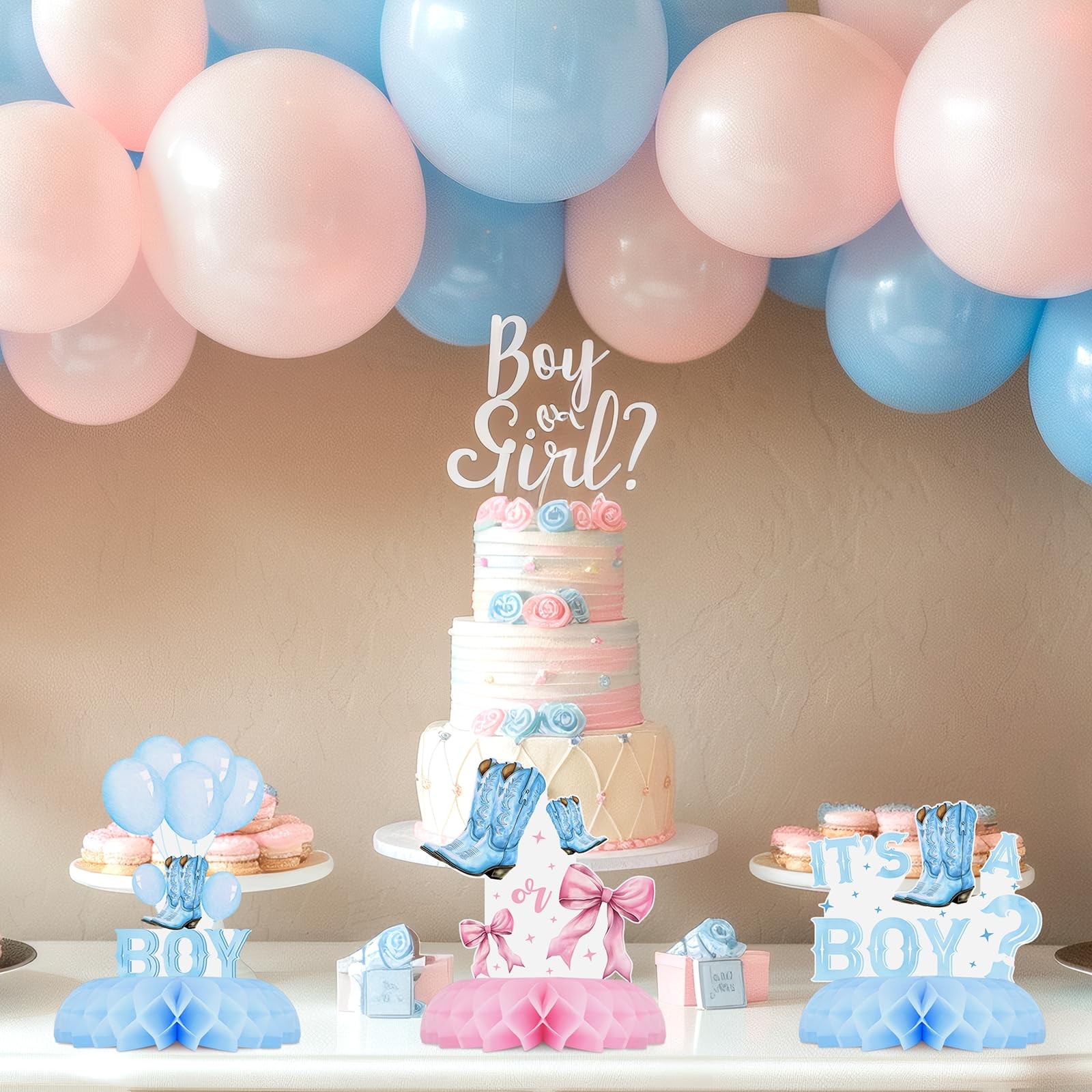 Bows or Boots Gender Reveal Table Centerpieces – 12PCS Pink and Blue Baby...