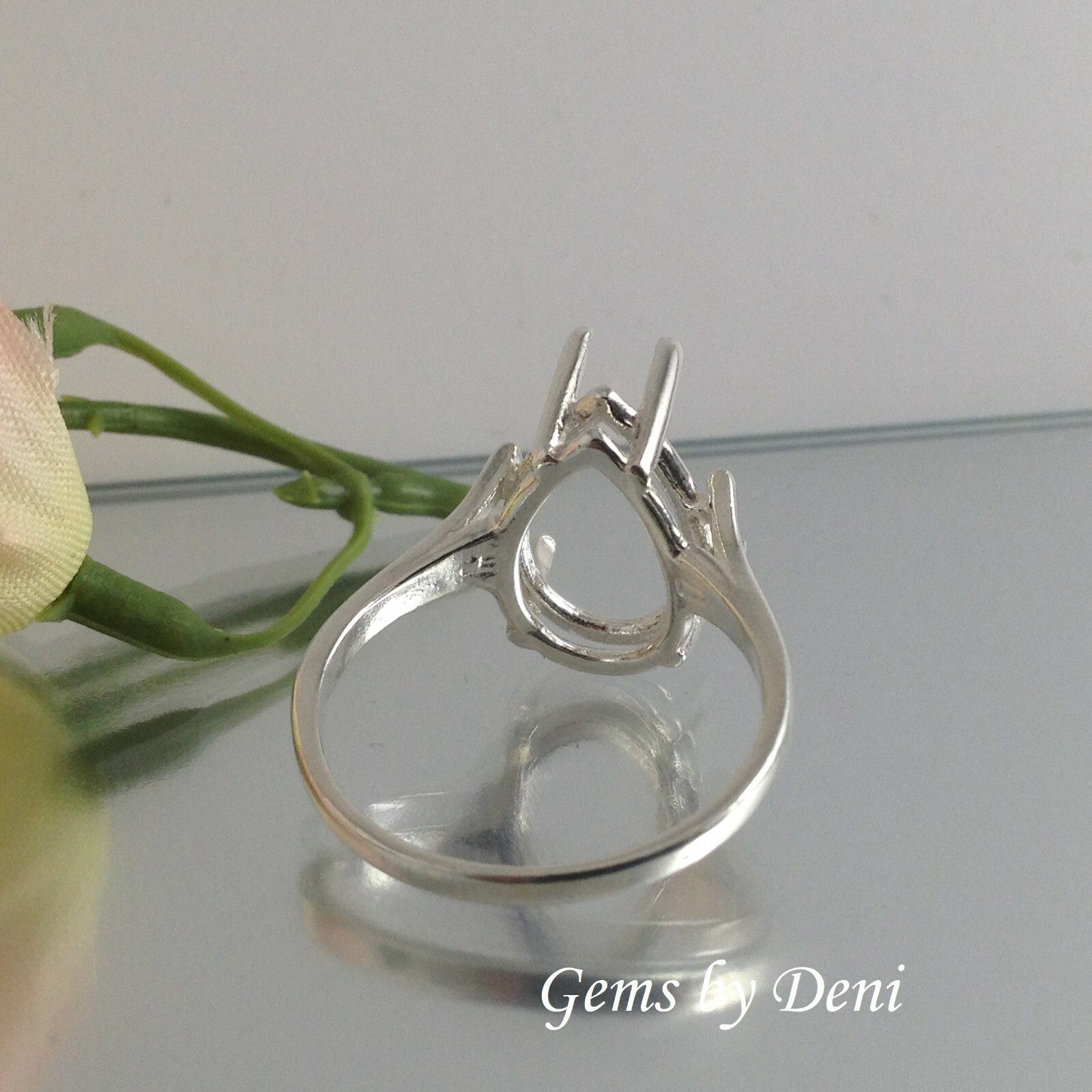 (7x5-20x15mm) Pear Wire Mount Sterling Silver Pre-Notched Ring Setting Size 5-9