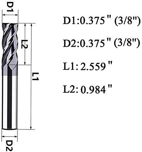 5 PCS 4 FLUTE 3/8 END MILL SOLID CARBIDE TIALN COATED X 1 X 2-1/2 CNC BIT
