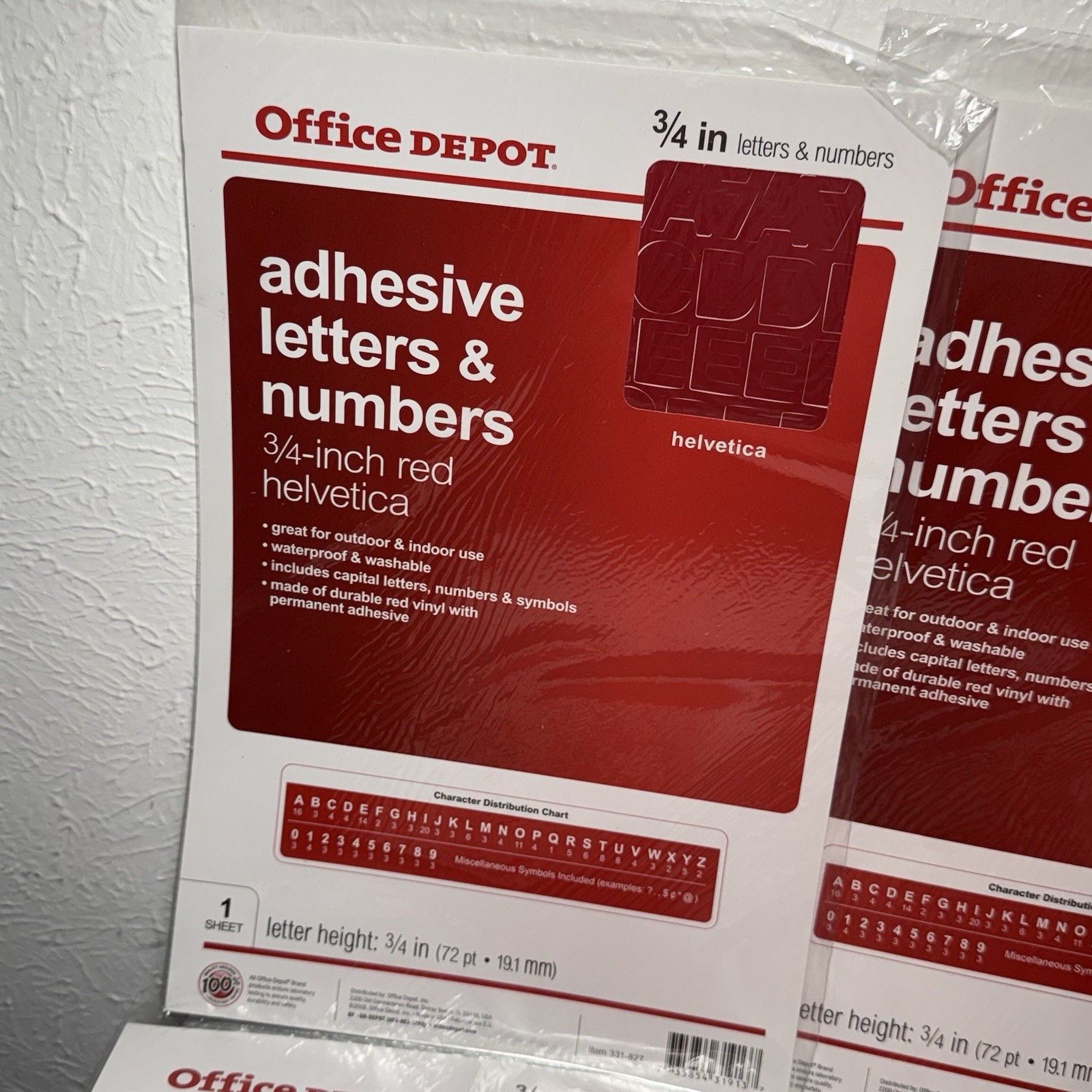 Lot of 4 Office Depot Adhesive Letters & Numbers, Symbols 3/4-Inch RED 72 PIECES