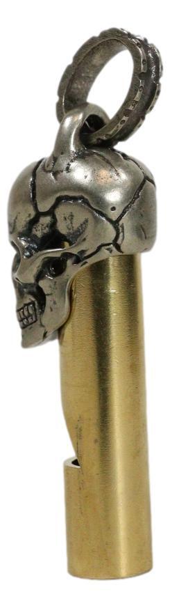 Solid Brass And Steel Ghost Skull Head Death Whistle With Key Chain Ring