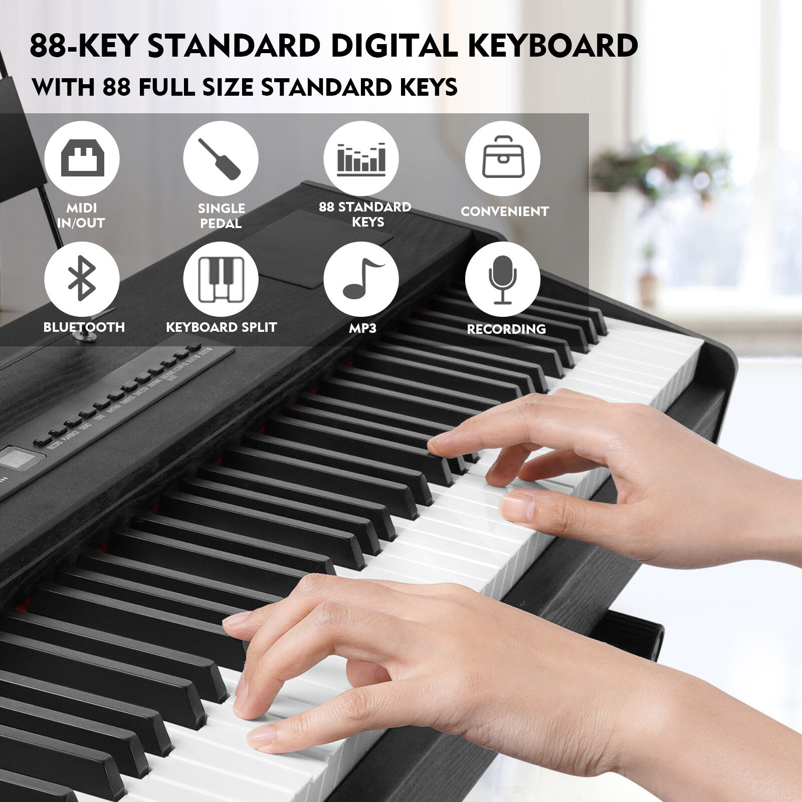 Black 88Key Full Weighted Hammer Action Digital Piano Keyboard w/Pedal,Stand,Bag
