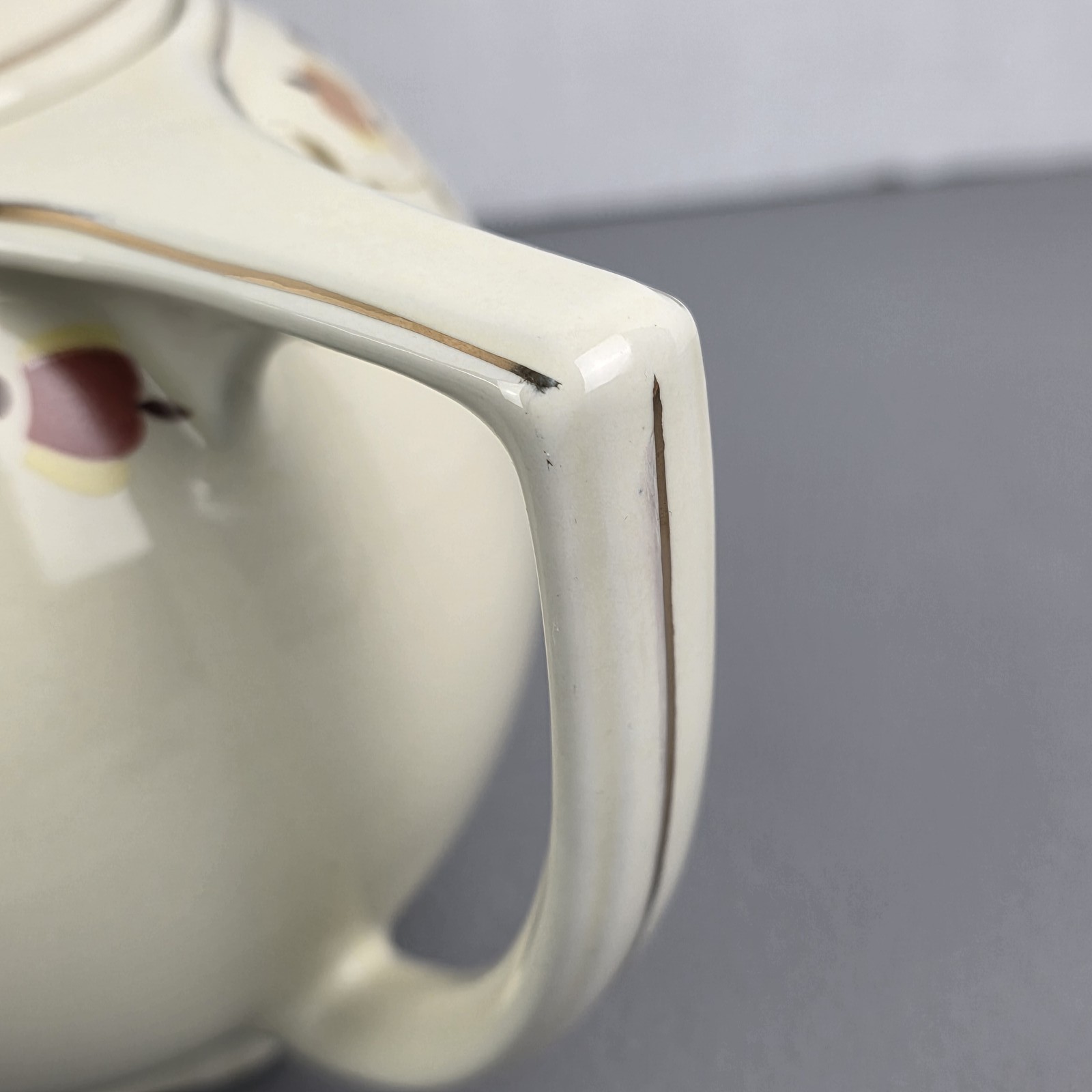 Vintage Cream Teapot with Gold Trim & Floral Pattern, Mid-Century Style