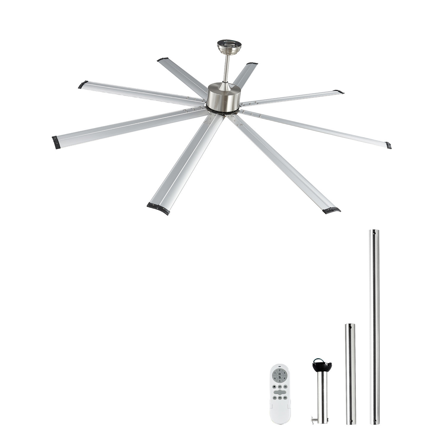 Uimoso 84" Aluminum Ceiling Fan No Light Remote Control Reversible Motor Nickel