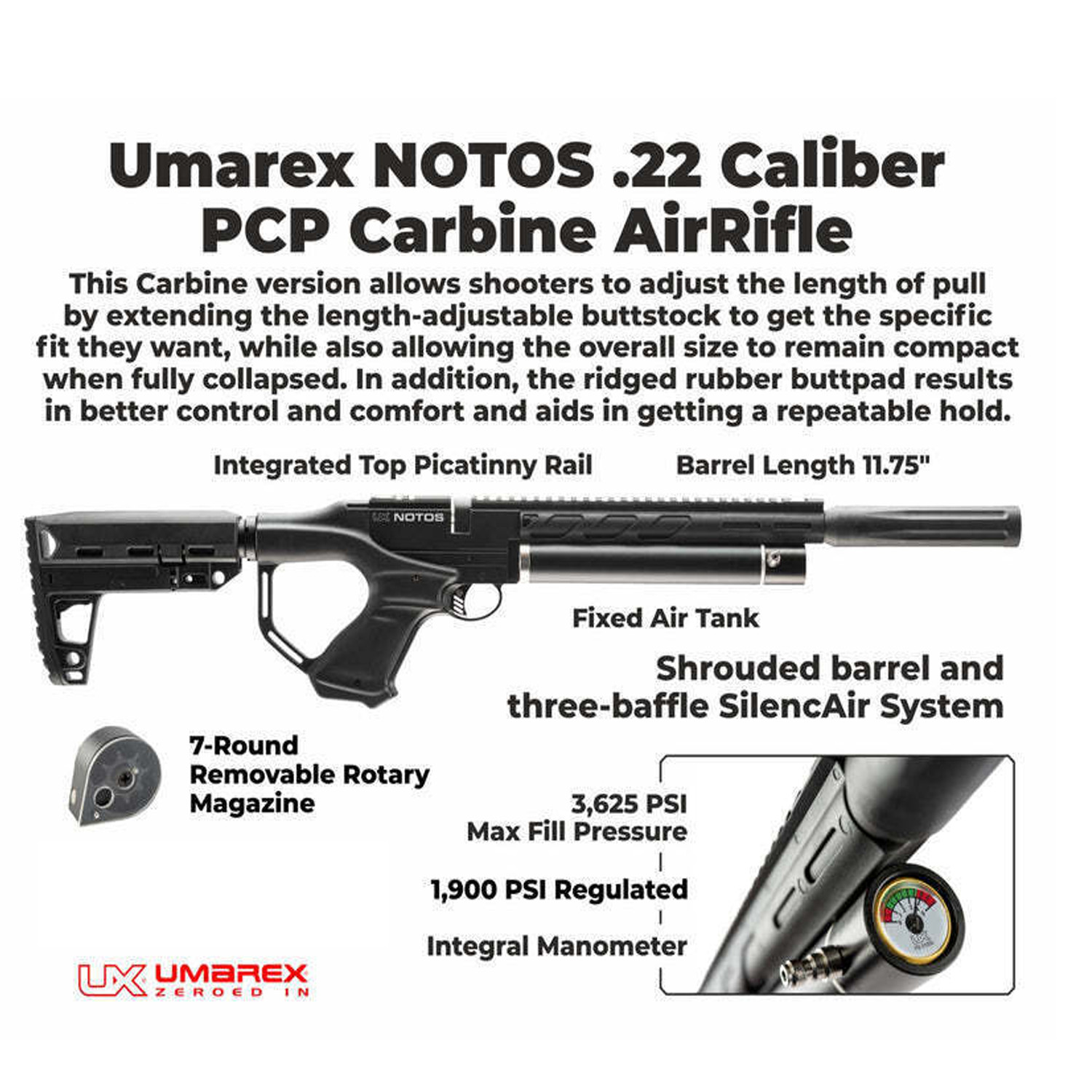 Umarex Notos Carbine .22 Caliber Air Rifle PCP with 250 Pellets Bundle (2254847)