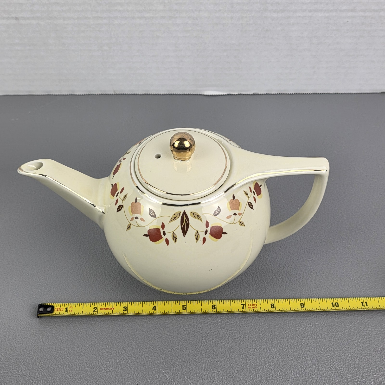 Vintage Cream Teapot with Gold Trim & Floral Pattern, Mid-Century Style