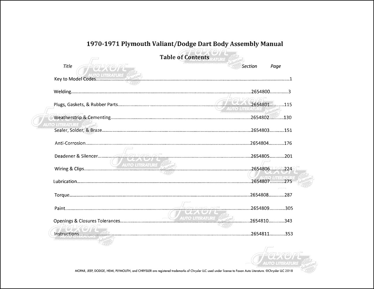 1970-1971 Valiant and Duster Electrical and Body Assembly Manual Plymouth Scamp