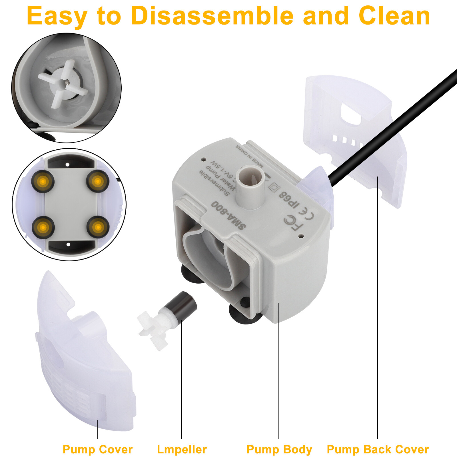 Pet Water Fountain Pump Replacement Pump for Stainless Steel Cat Water Dispenser