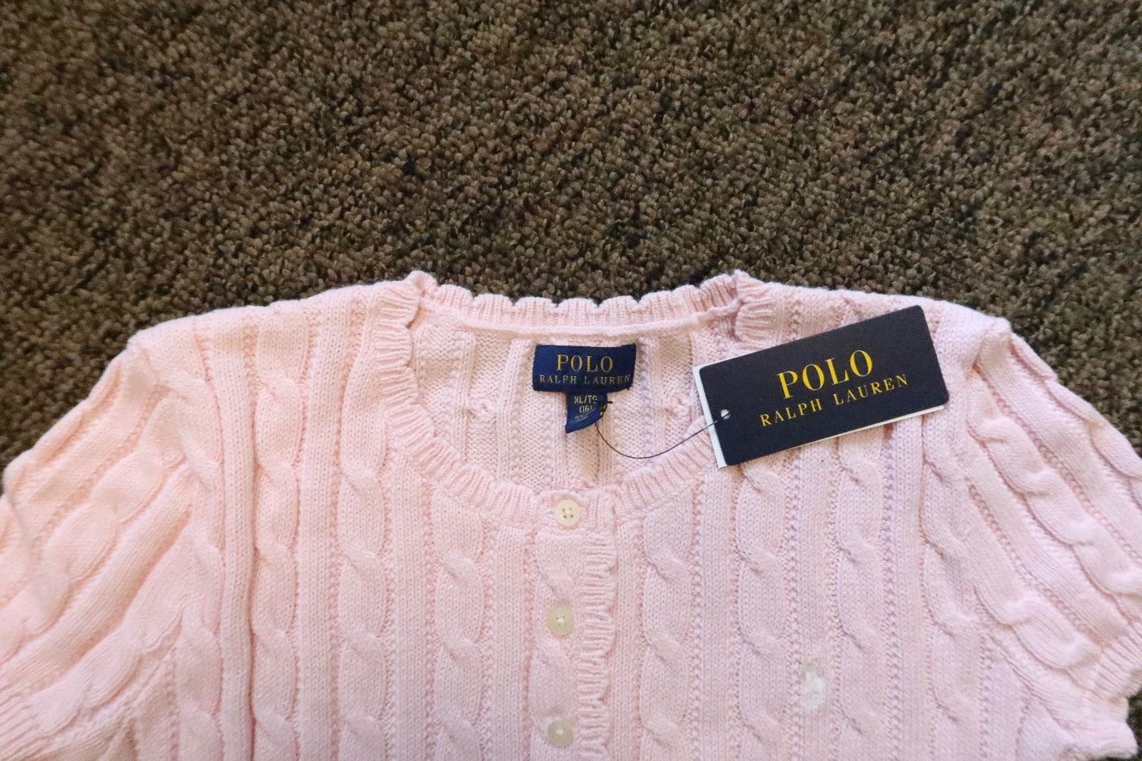 New Polo Ralph Lauren Girl's Cable Knit Sweater Dress - Size XL (16) -Light Pink