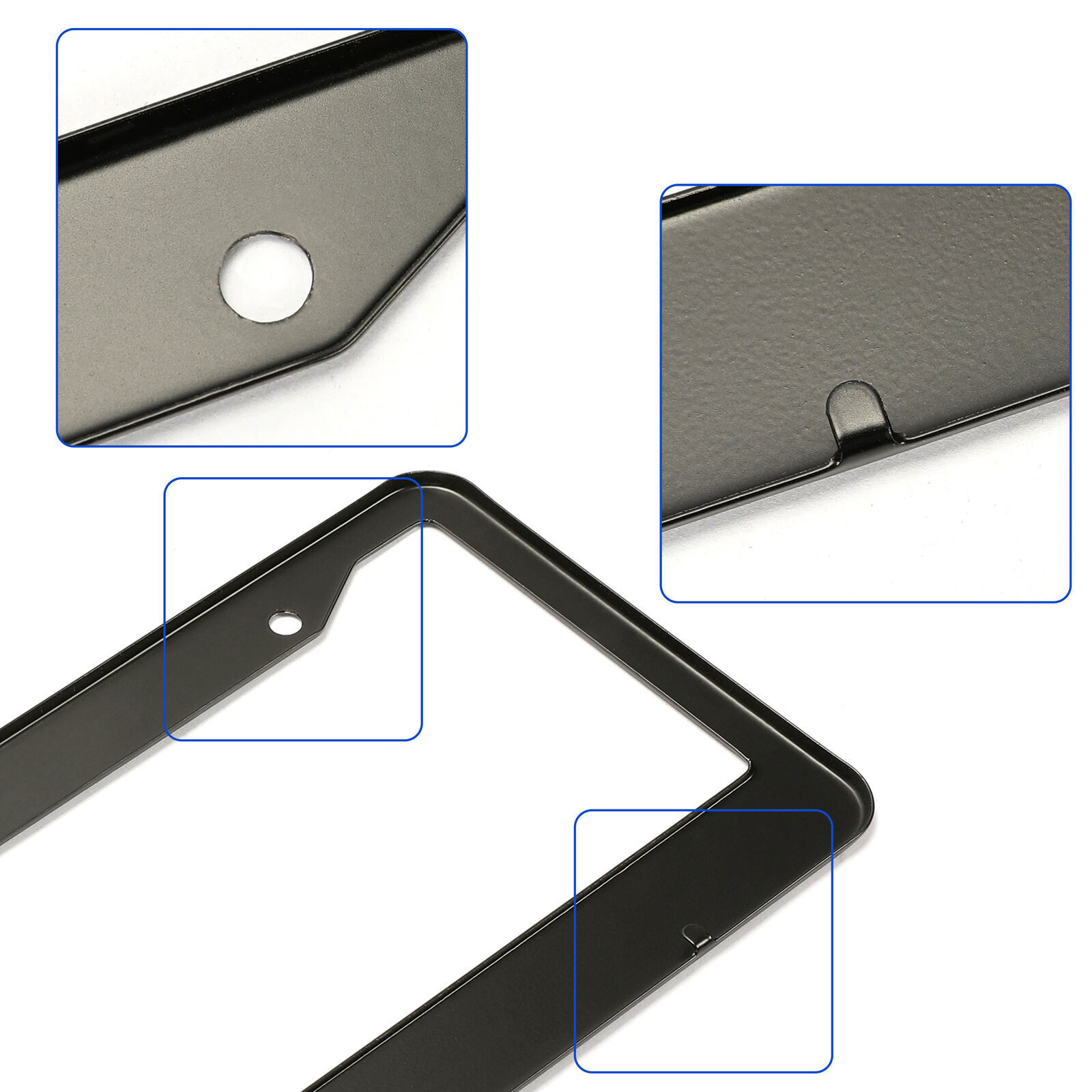 2PCS Black Stainless Steel Universal License Plate Frame Tag Cover Screw Caps