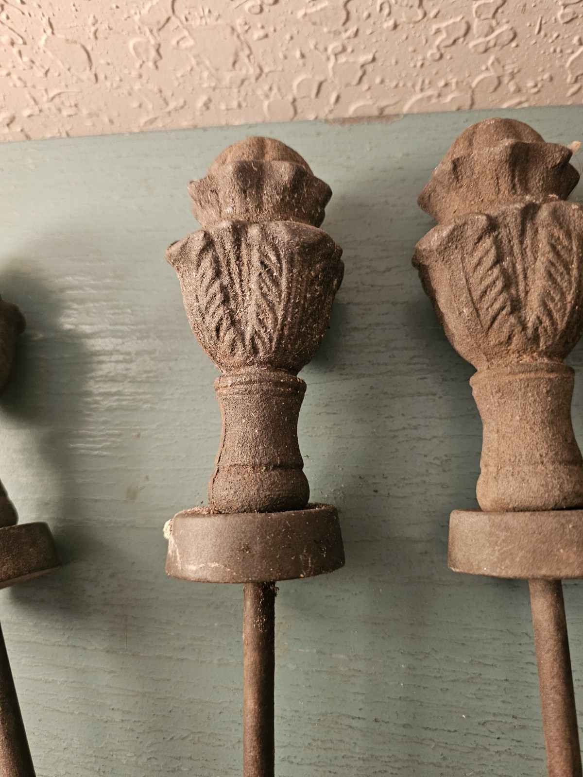 Antique Garden Salvage-4 Cast Iron Hose Guide Stakes W/FencePost Finial...