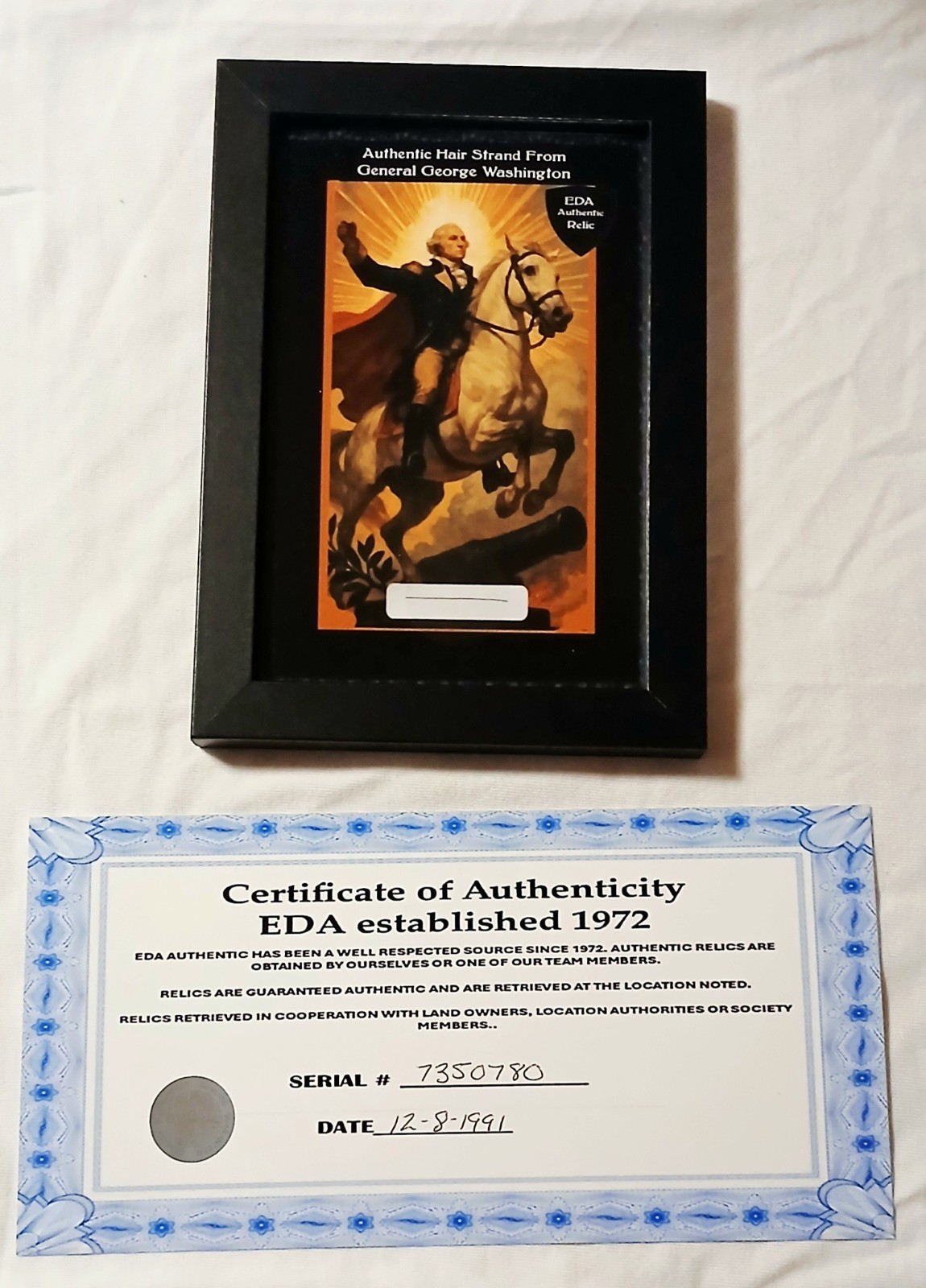 Authentic George Washington Hair Strand Relic Memorabilia Collectible Rare w/COA