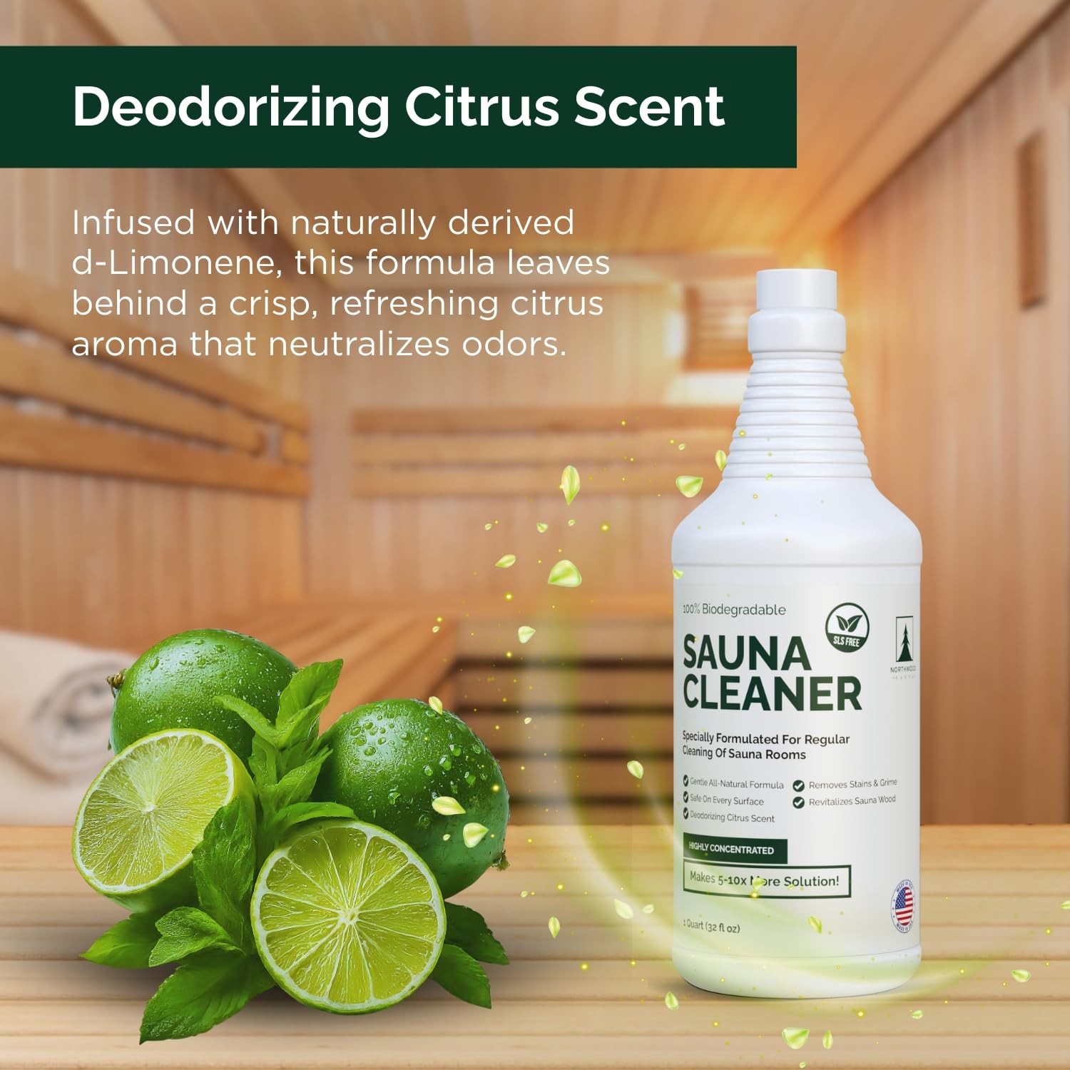 Northwood Sauna Cleaner - Natural Wood Cleaner & Deodorizer - Makes 10x Conc.