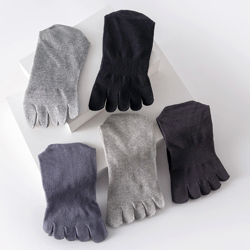 5Pack Men Crew Ankle Athletic Socks 100% Cotton Five Finger toe Sport Black 7-11