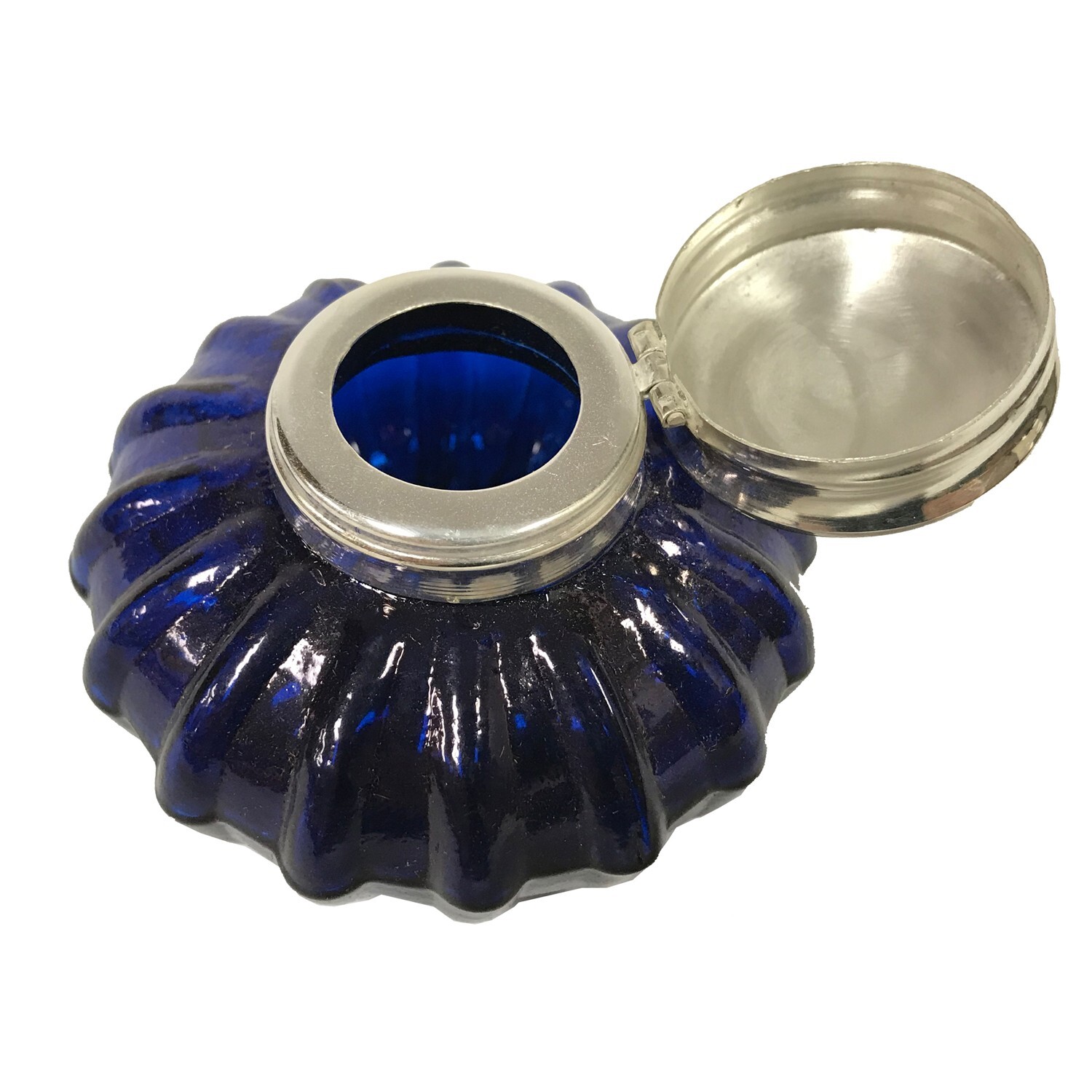 Vintage Antique Style Cobalt Blue Glass Inkwell Bottle ink