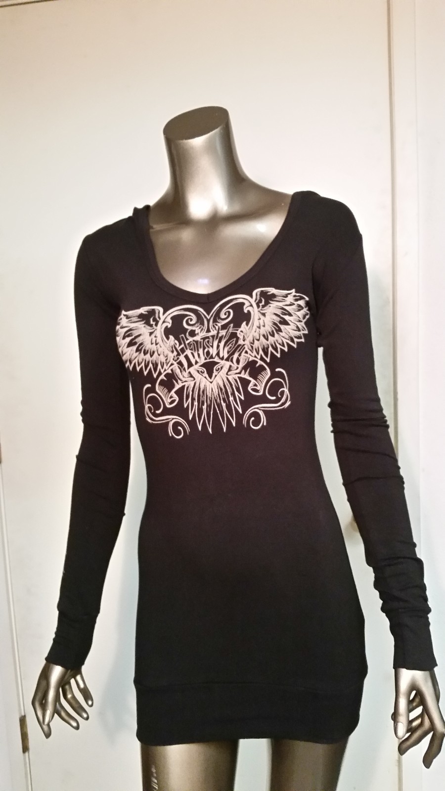 new womens hustler tattered long sleeve hoodie retail 48.00