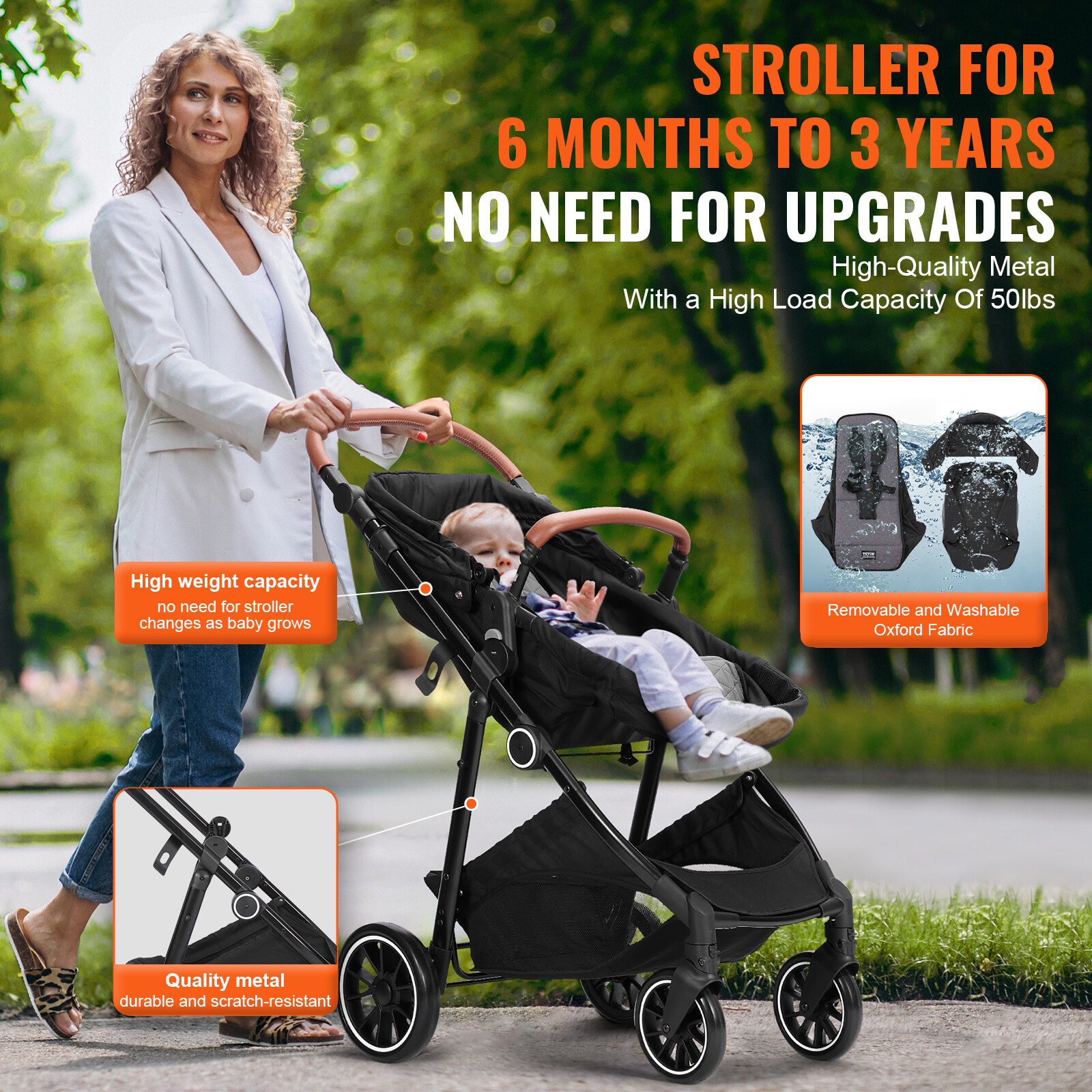 VEVOR Convertible Baby Infant Stroller Foldable Pushchair with Bassinet Black