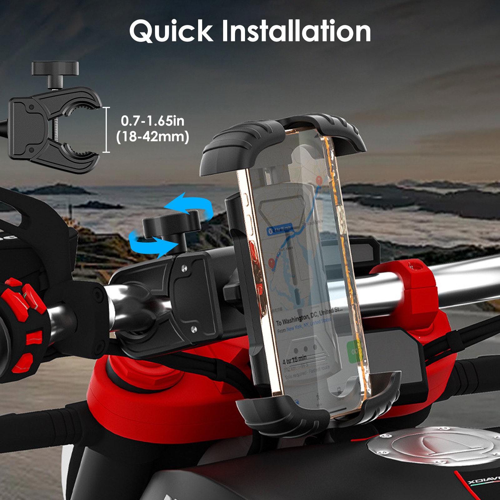 360°Rotation Motorcycle Phone Mount Double Lock Anti-Shake Bike GPS Phone Holder