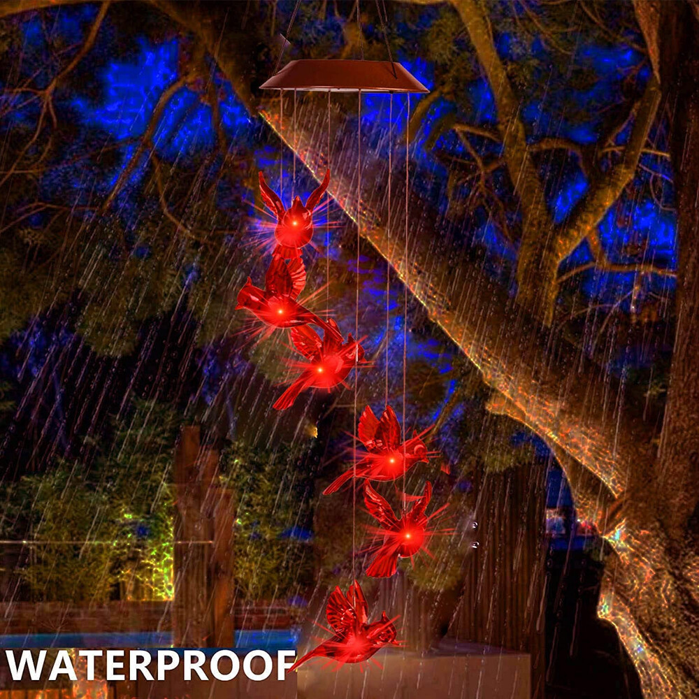 Solar Wind Chime Lights LED Color Changing Hanging Lamp Bird Ball Garden Decor