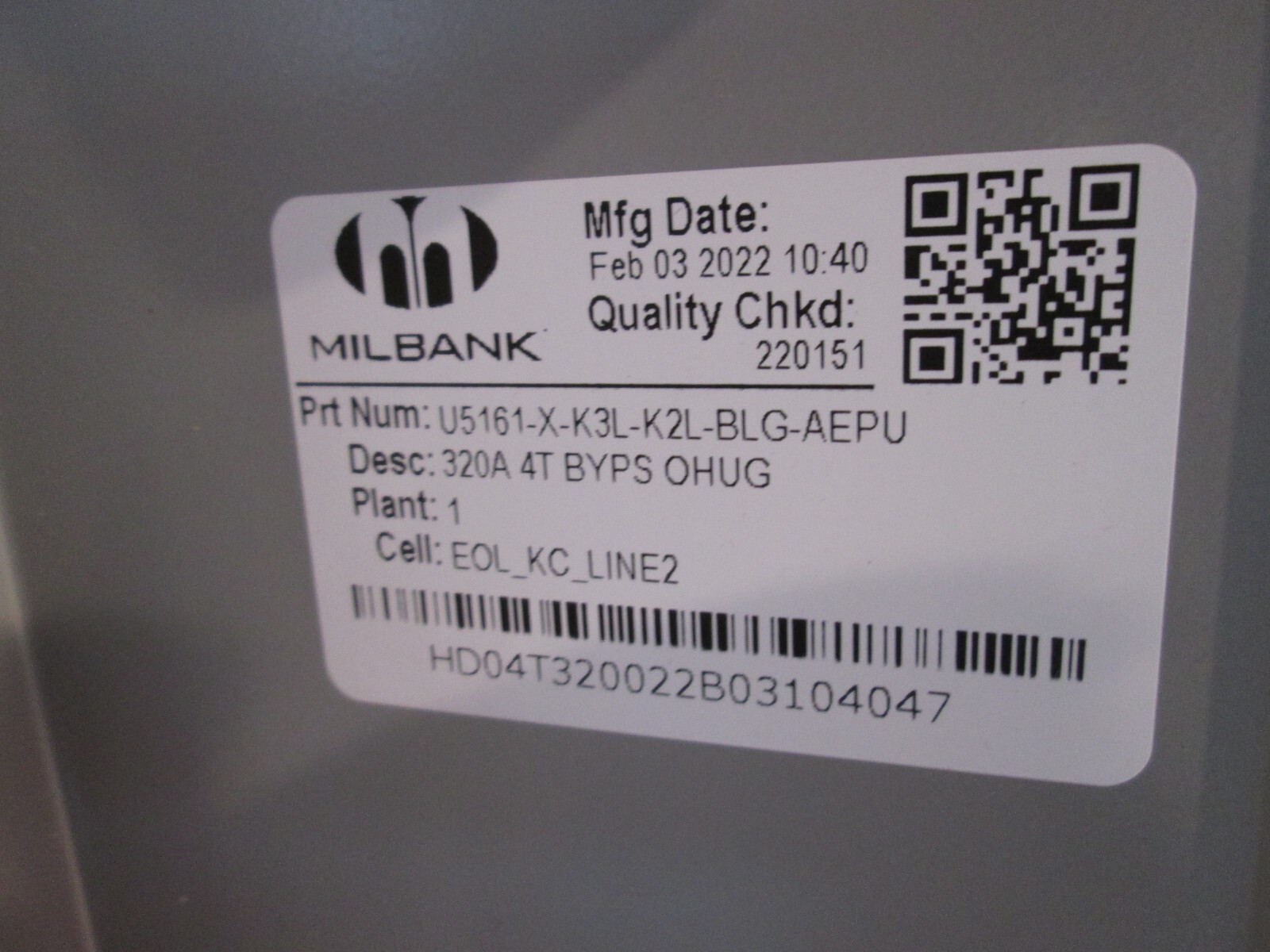 MILBANK meter can 320 amp - Single Phase - 4T BYPS U5161-X-K3L-K2L-BLG-AEPU