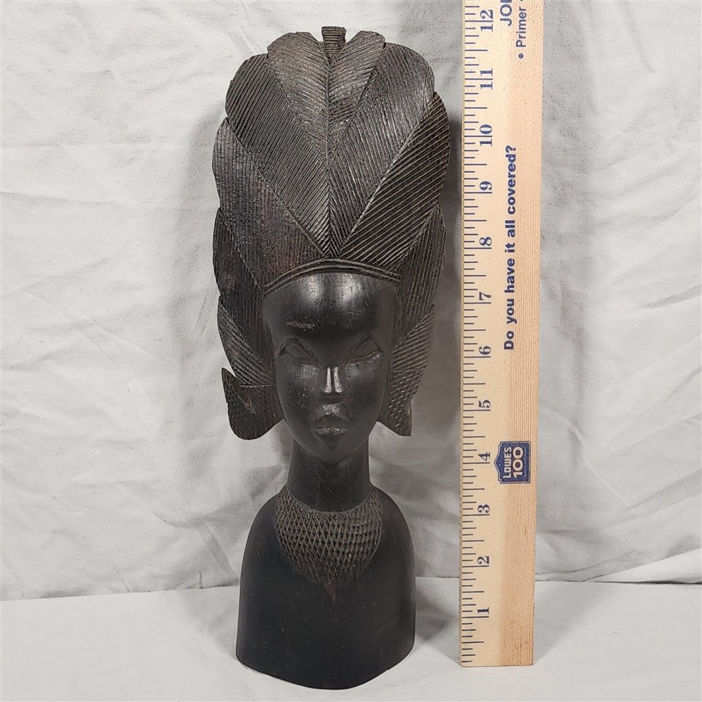 VTG African Bust Sculpture Carved Wood Woman Tribal Art Hand Carved GUC