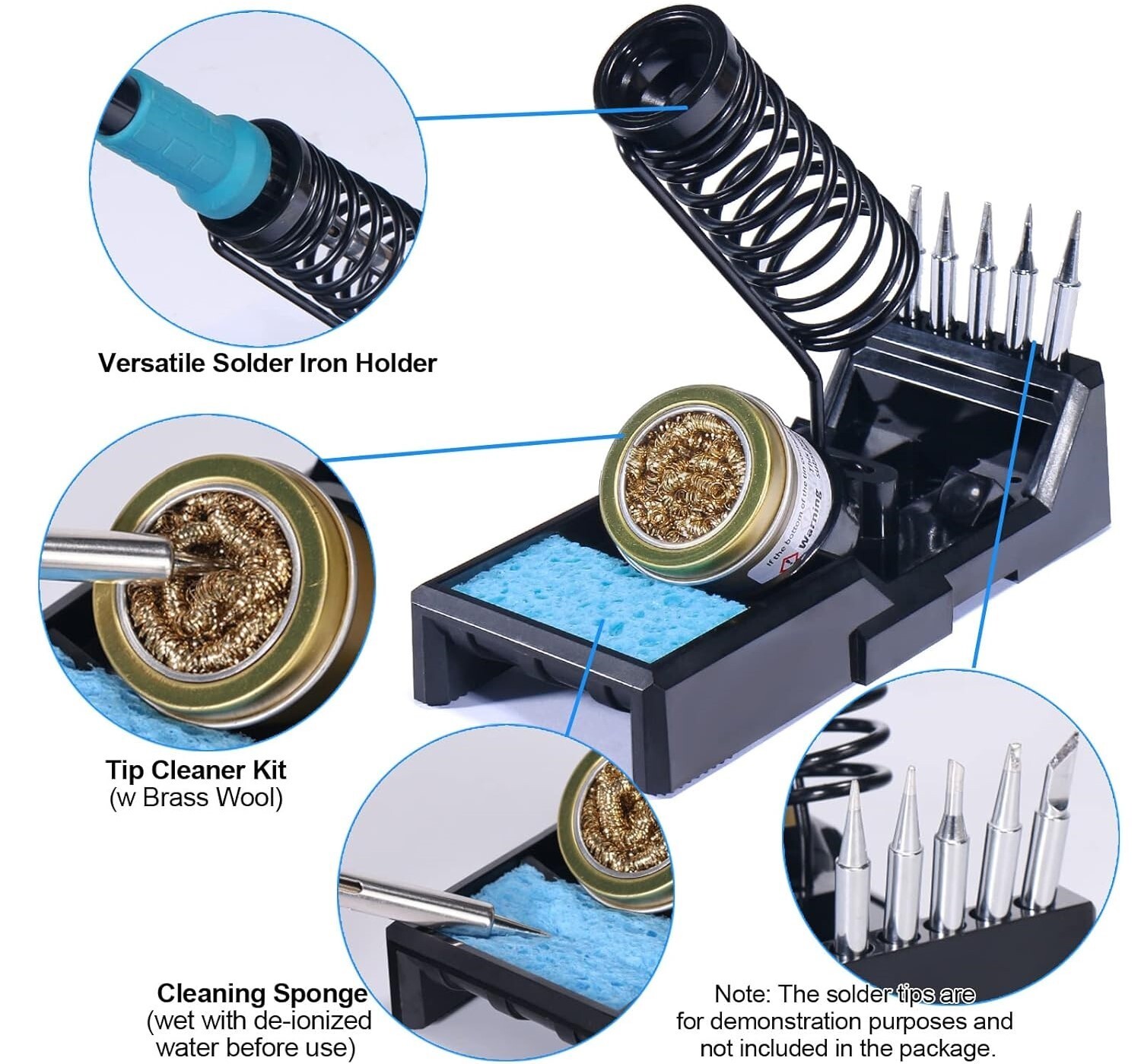 Premium Soldering Iron Holder With Brass Wool, Cleaning Sponge And Tip Holder