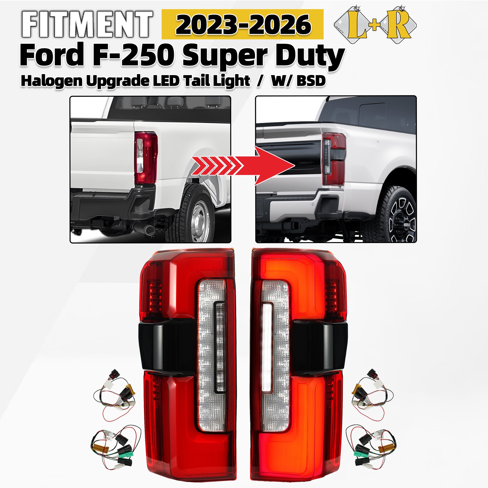 For 2023-2026 Ford F-250 Super Duty Halogen Upgrade LED Tail Light W/ BSD Pair