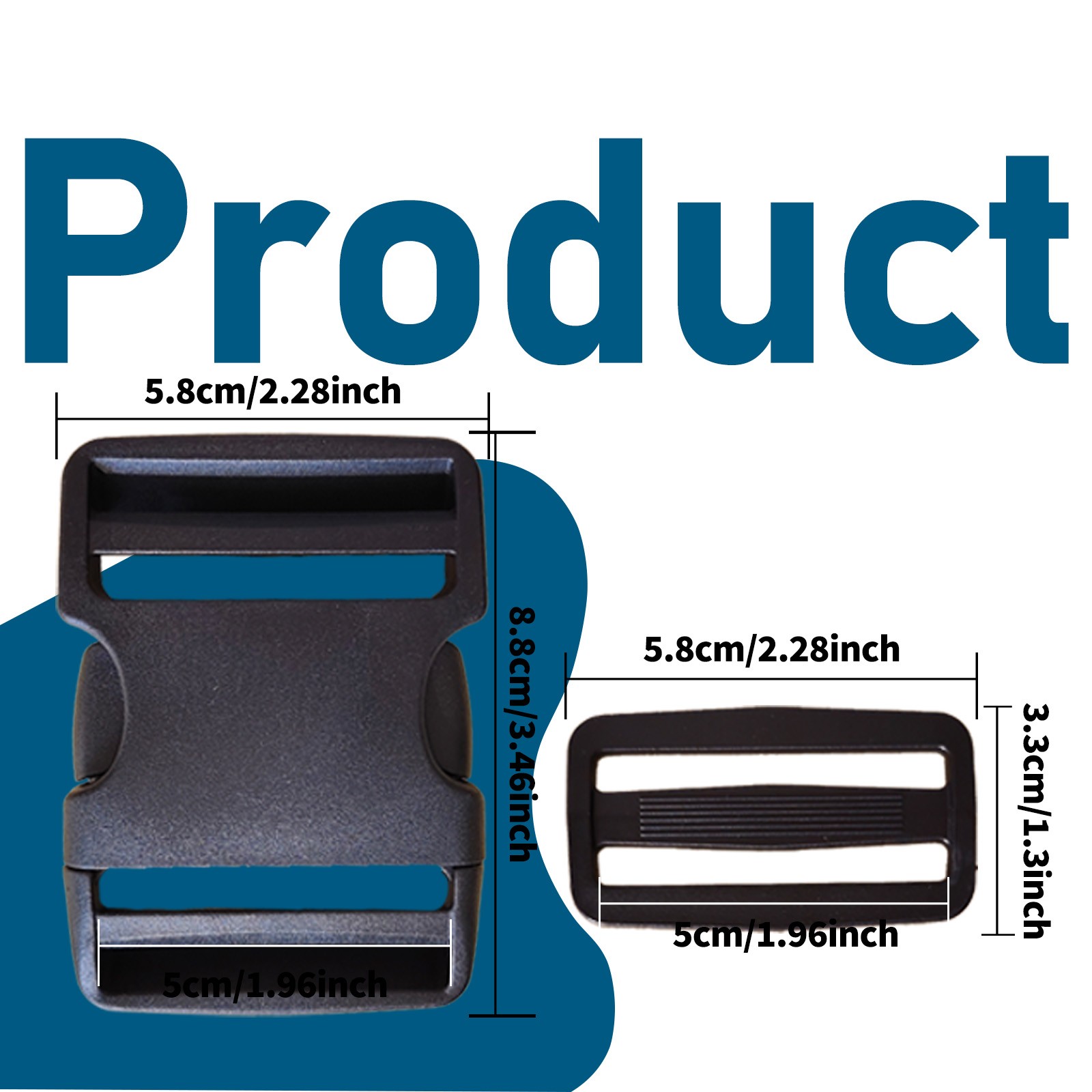 2 Inch/5cm 11 Yards Nylon Webbing Strap w/10 Set Plastic Buckles Side Release