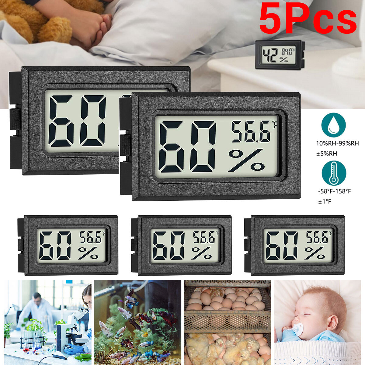 5PCS Digital LCD Indoor Temperature Humidity Meter Thermometer Hygrometer Tester