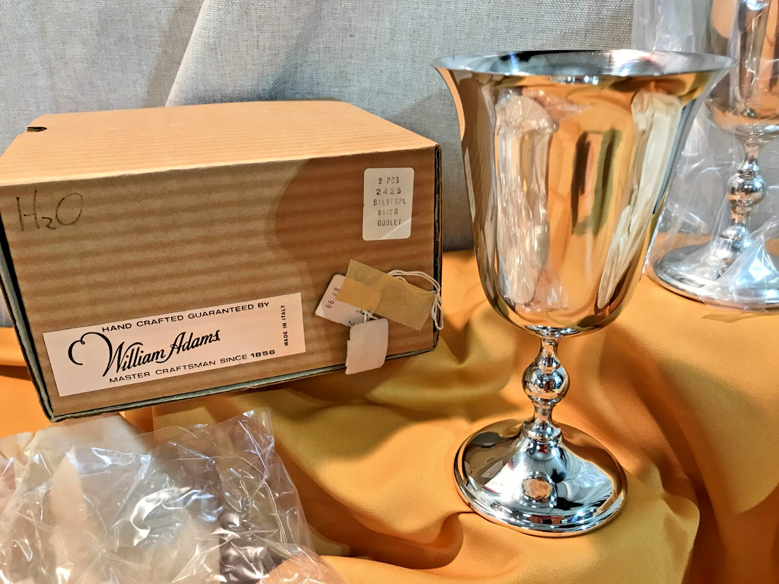 Pair NEW IN BOX OLD STOCK William Adams Silverplate WATER GOBLETS Made in Italy