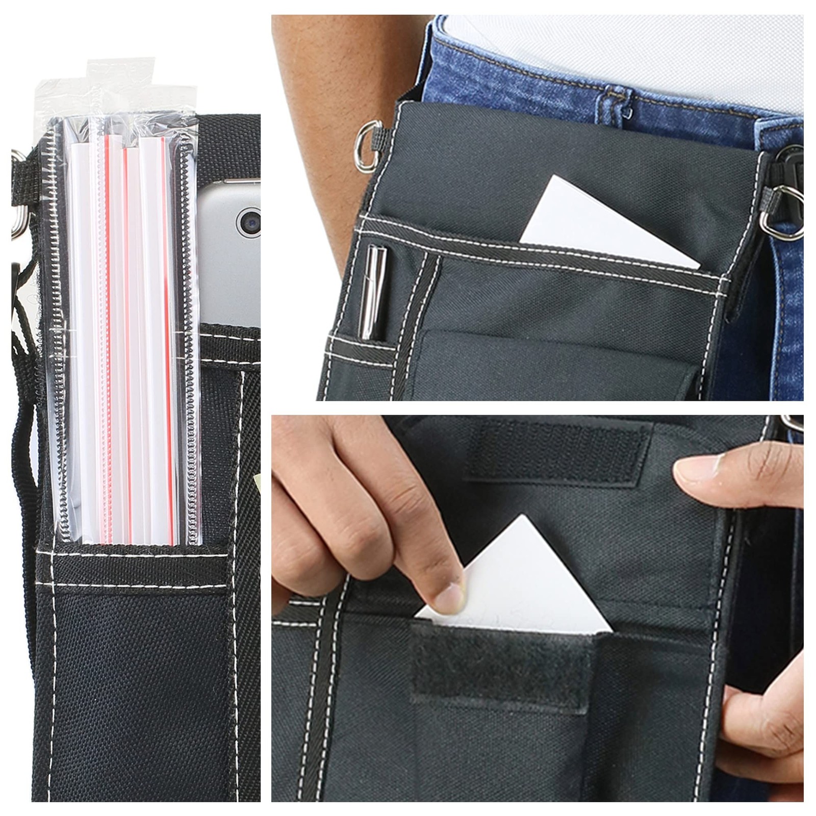 Waitress Apron with 3 Pockets - Black Server Apron with Adjustable/Removable ...