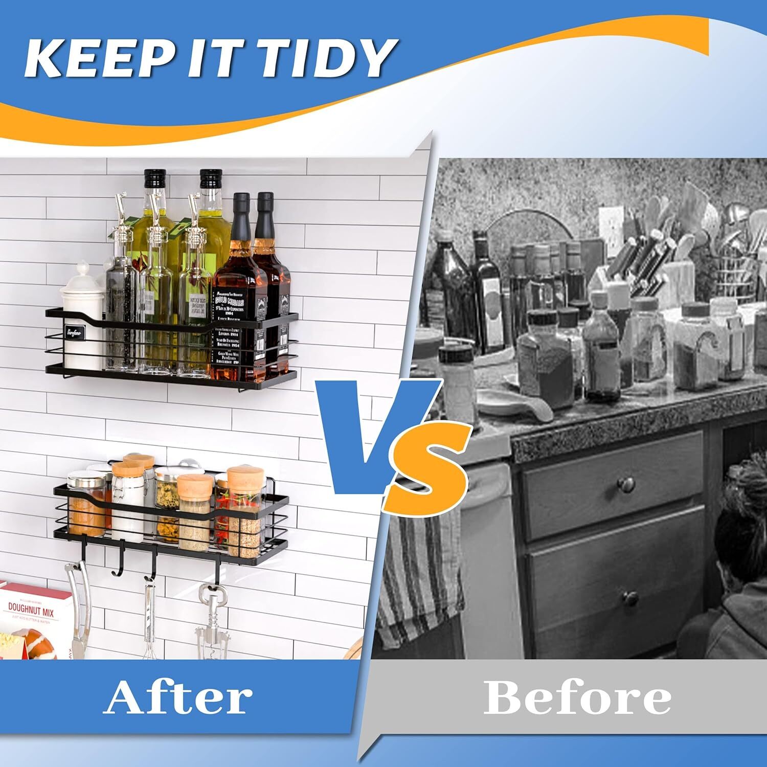 Rustproof Shower Shelf Rack Adhesive Shower Shelves & 4 Hooks Organizer 2 Pcs