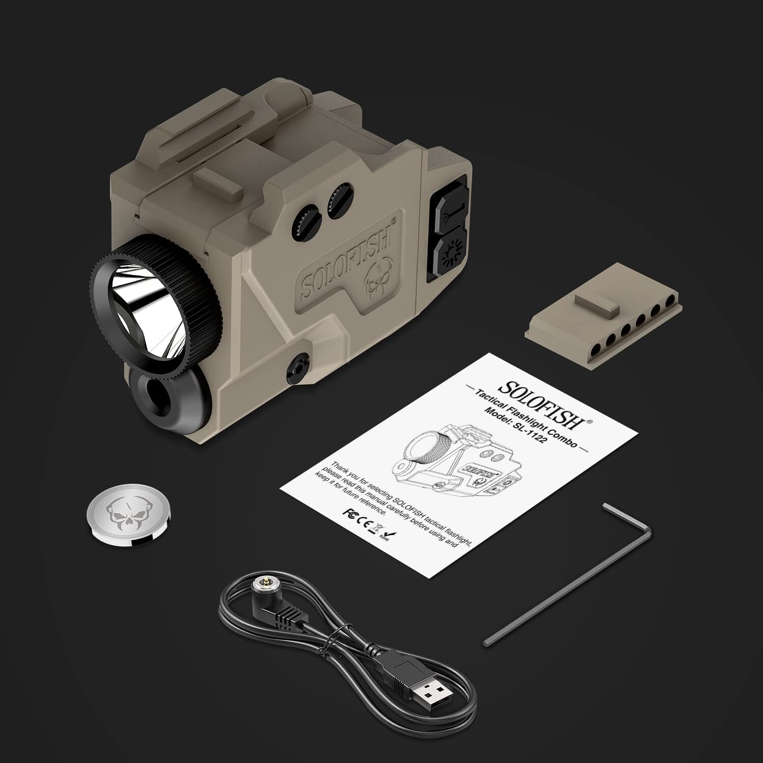 SOLOFISH 650 Lumen Flashlight & Green Laser Sight Pistol Magnetic Rechargeable