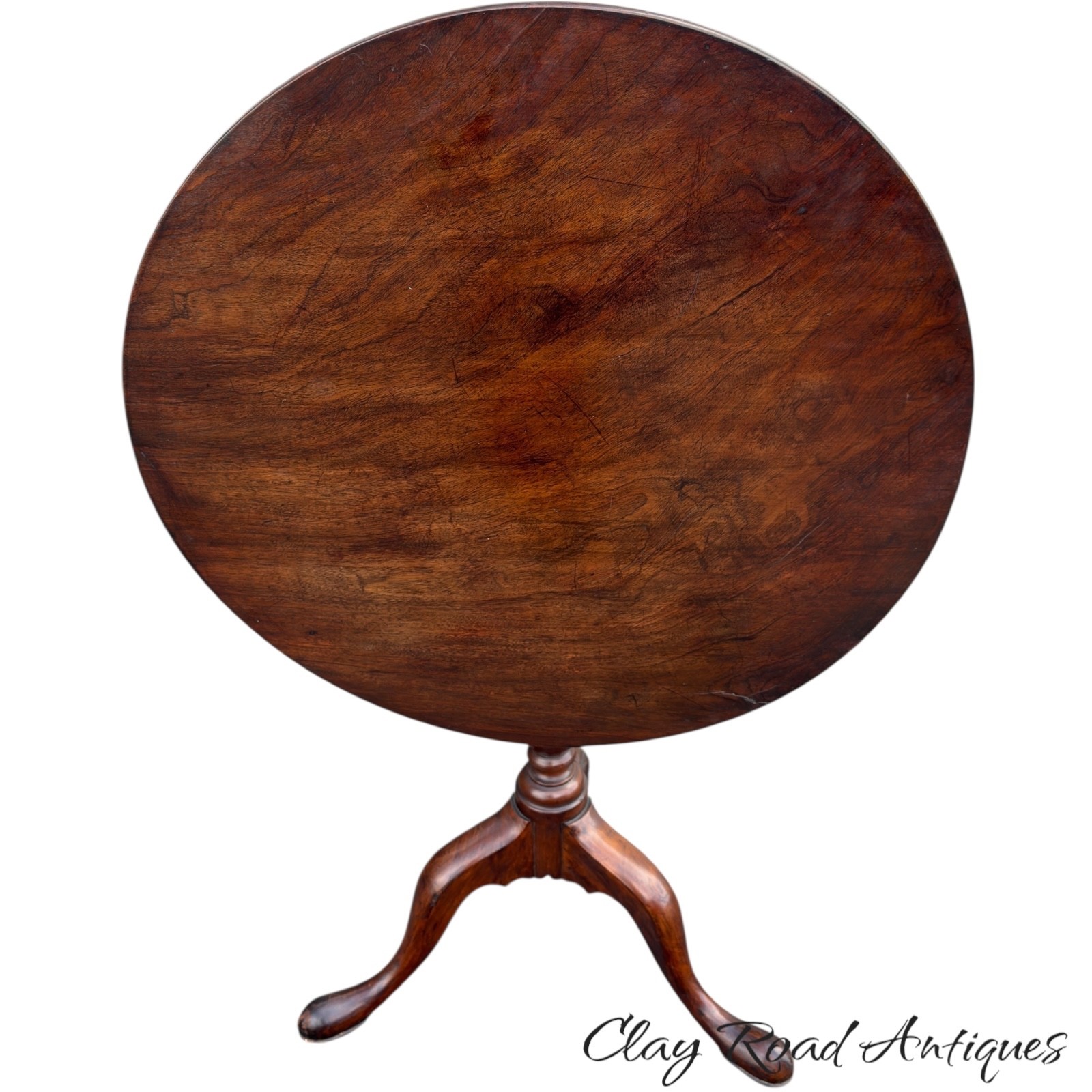 Antique walnut Queen Anne tea table 1760 18th birdcage tilt pad feet country