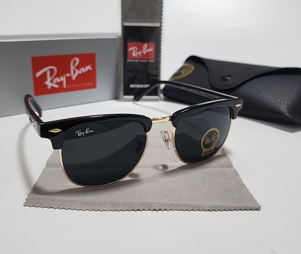 Ray-Ban RB3016 Sunglasses Clubmaster Classic Black Frame Glass Gray Lens 51 mm