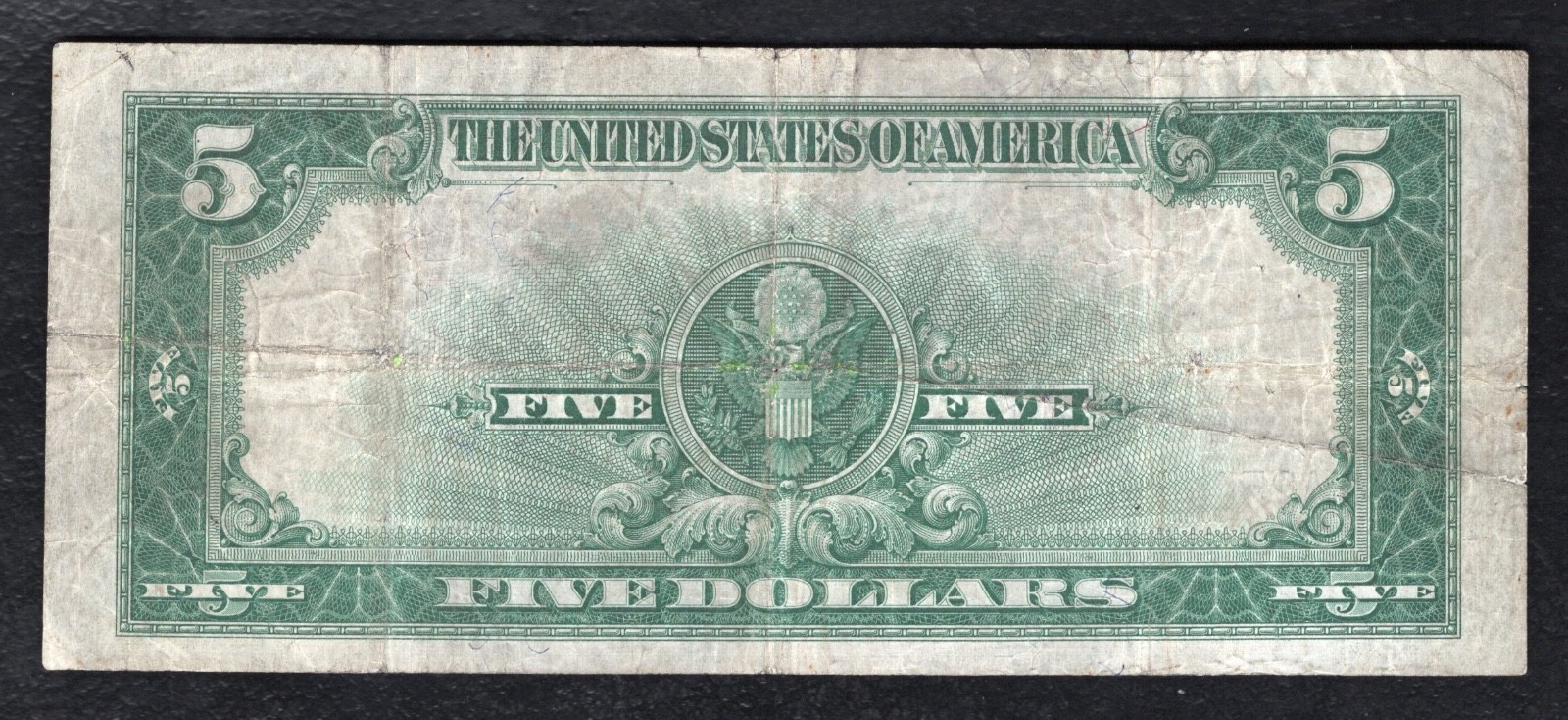 FR. 282 1923 $5 FIVE DOLLARS “PORTHOLE” SILVER CERTIFICATE CURRENCY NOTE VF