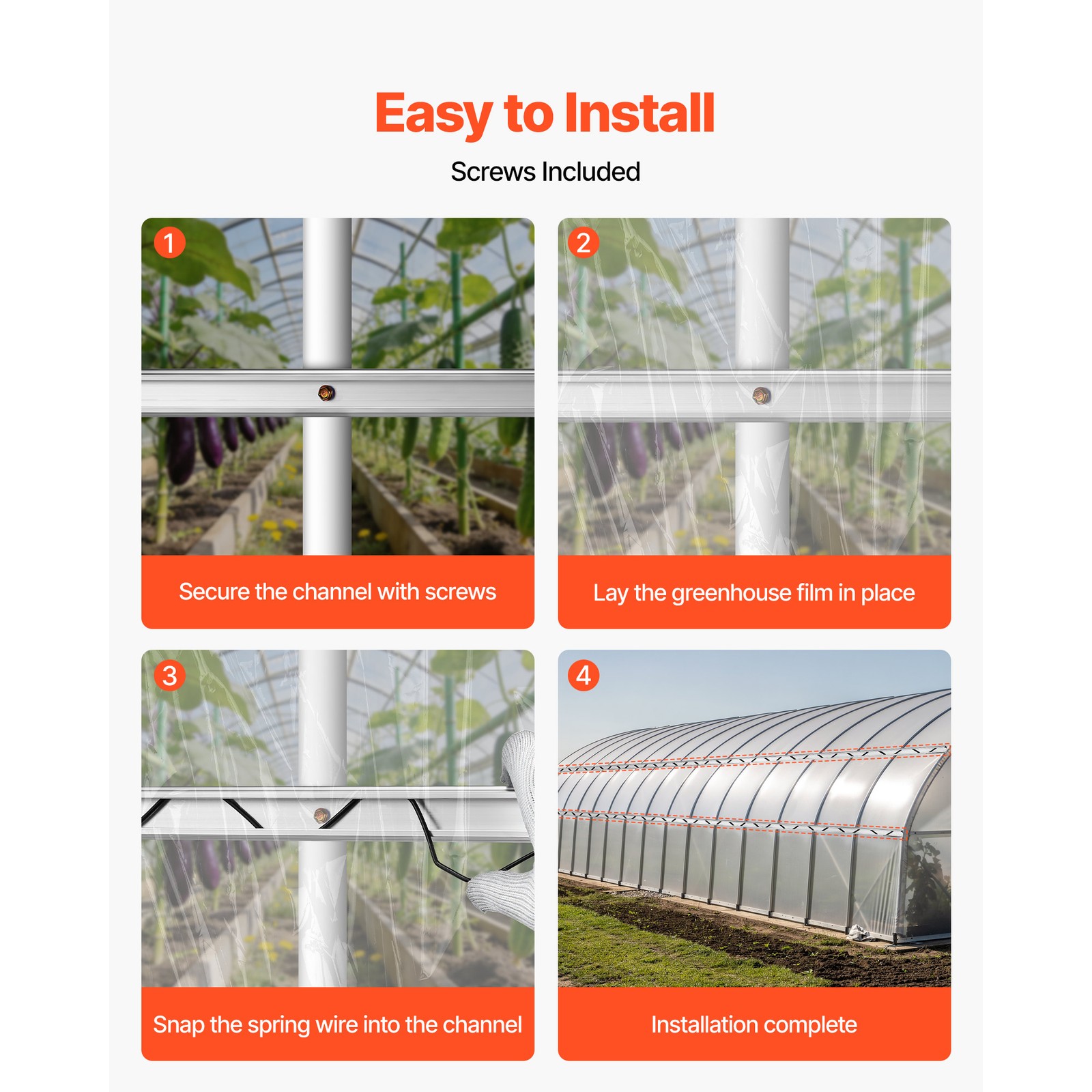 Uimoso Greenhouse Aluminum Lock Channel & Spring Wire Set, 50 Pieces, 6.56 ft